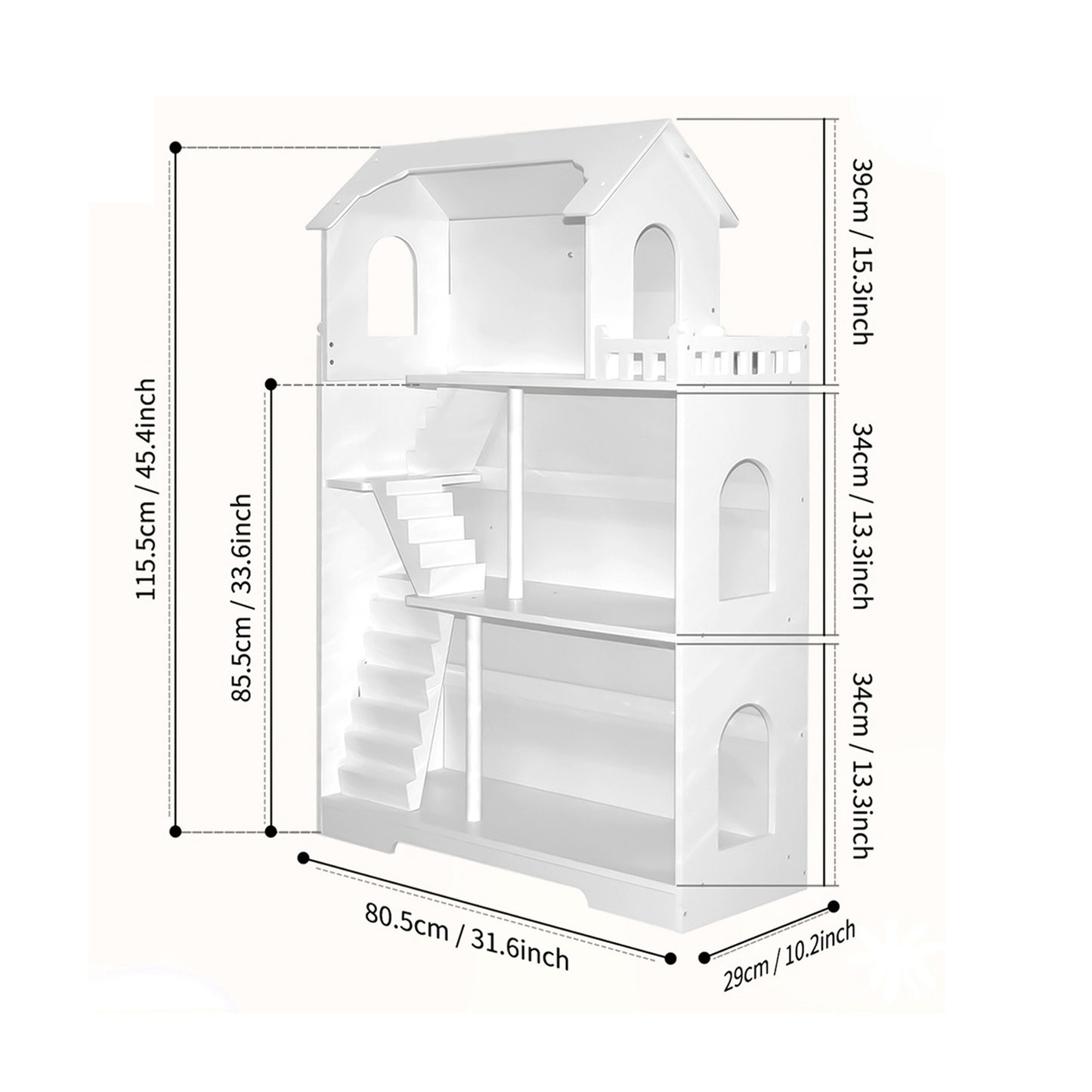 Wooden Dollhouse Bookshelf 3 Tier Kids Bookcase For Children Above