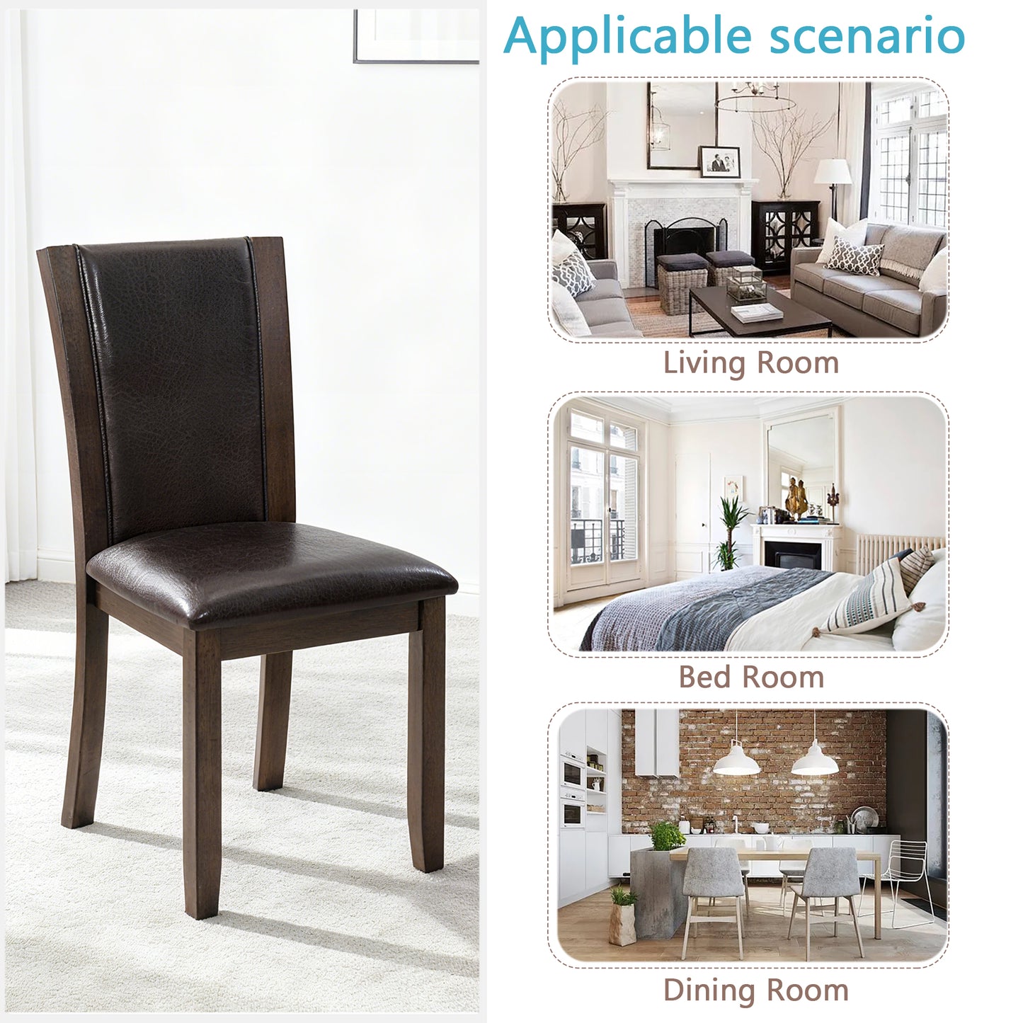 Wooden Dining Chairs Set of 4 with Padded Seat - Dark Walnut
