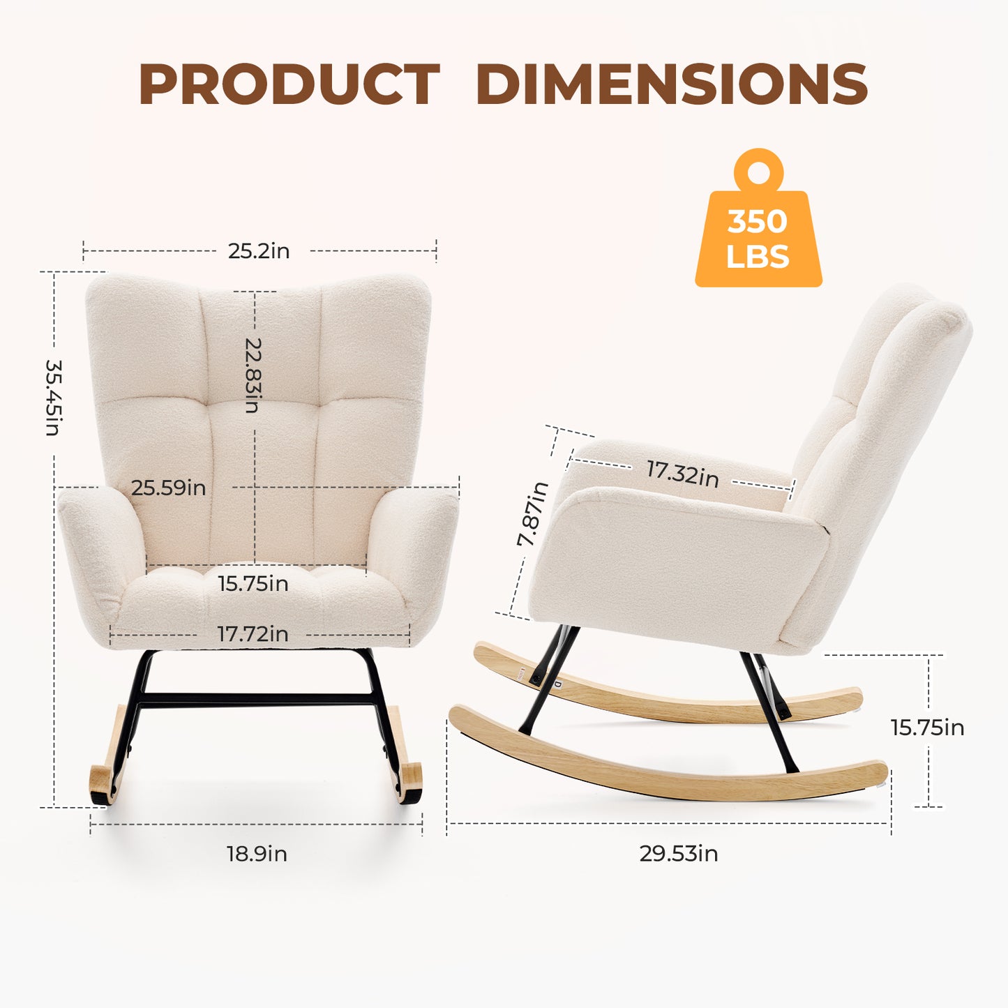 Teddy Fabric Swing Chair with High Backrest and Cushion