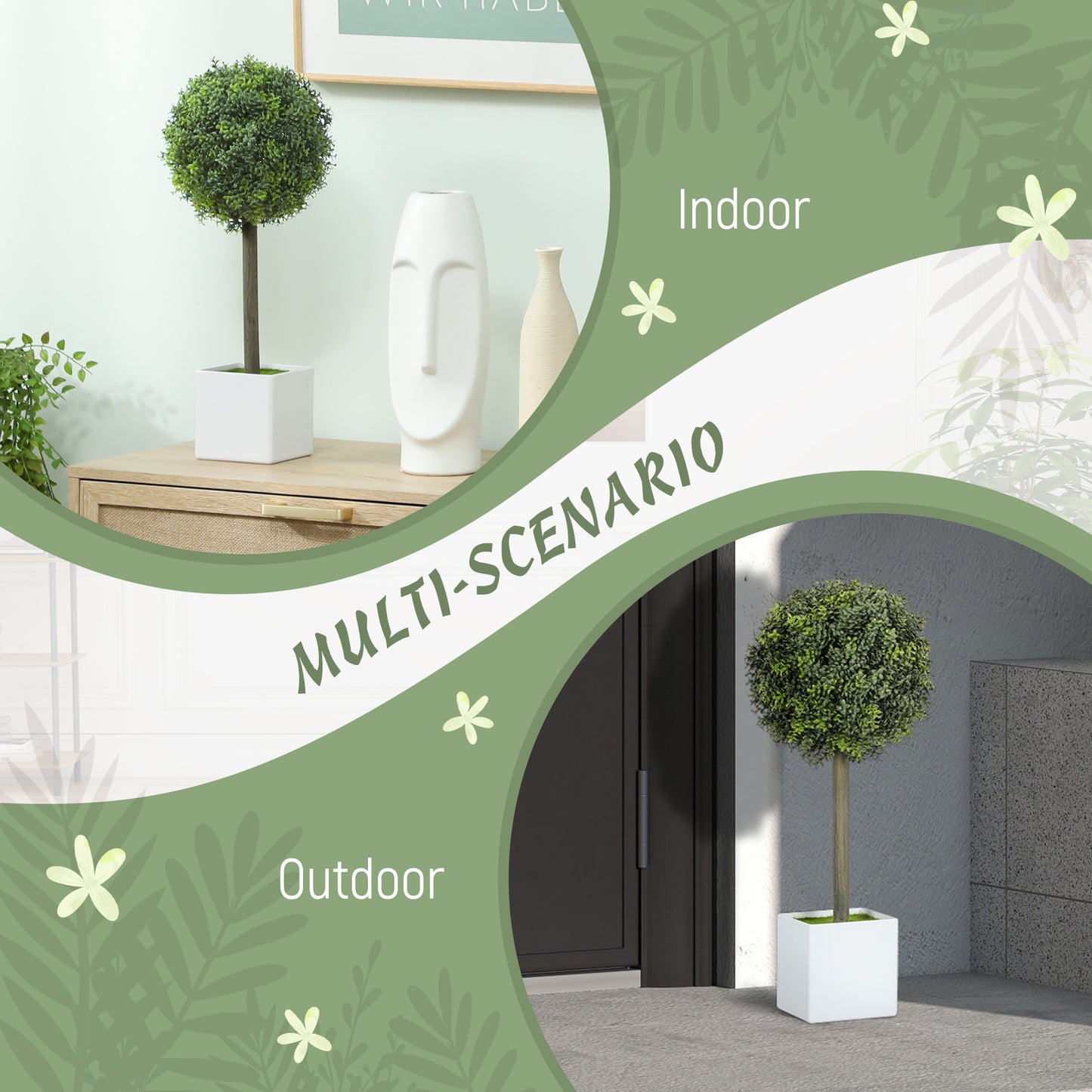 Lifelike Boxwood Topiary Set of 2 - Artificial Plants, Green