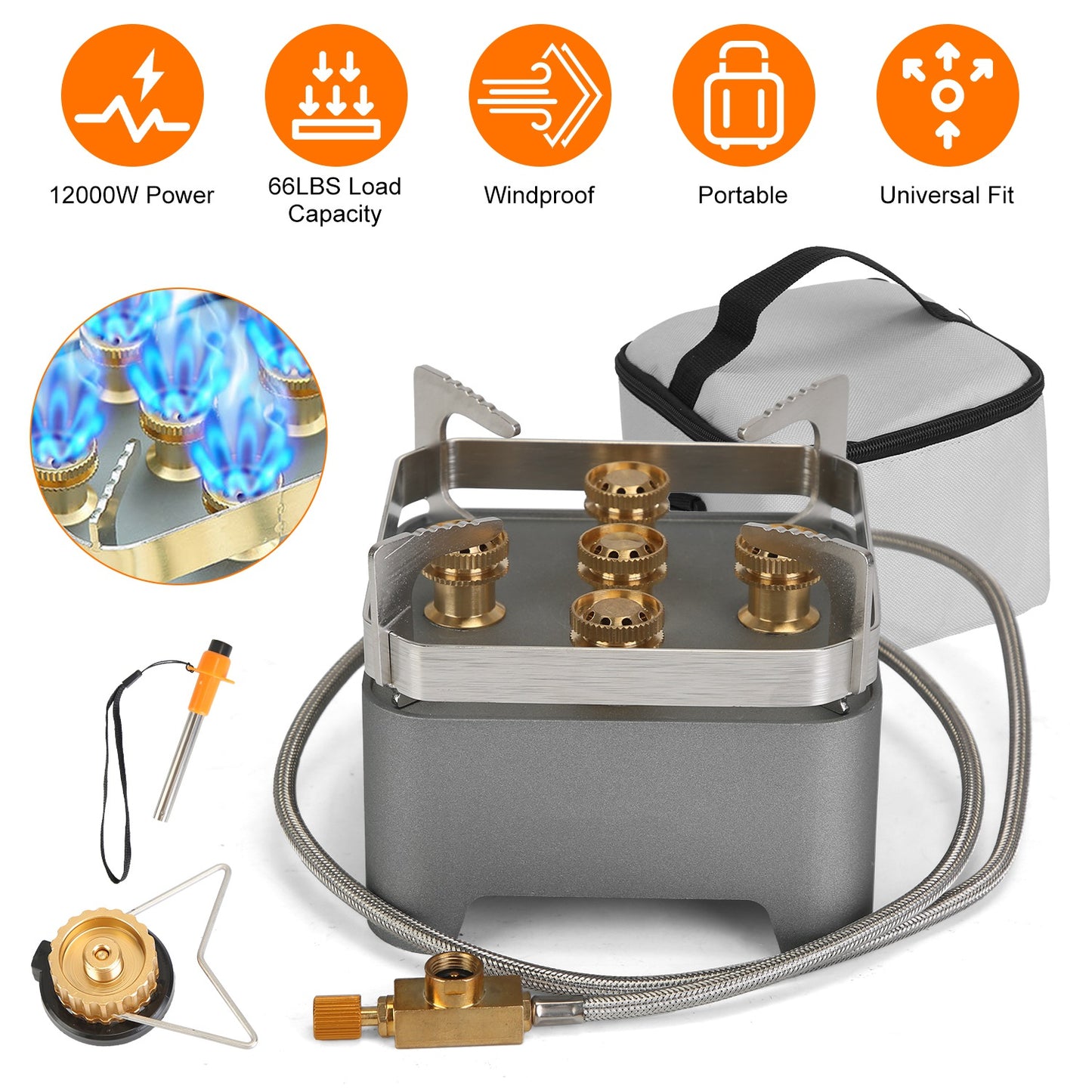 12000W Portable Camping Stove with Carrying Case - Grey