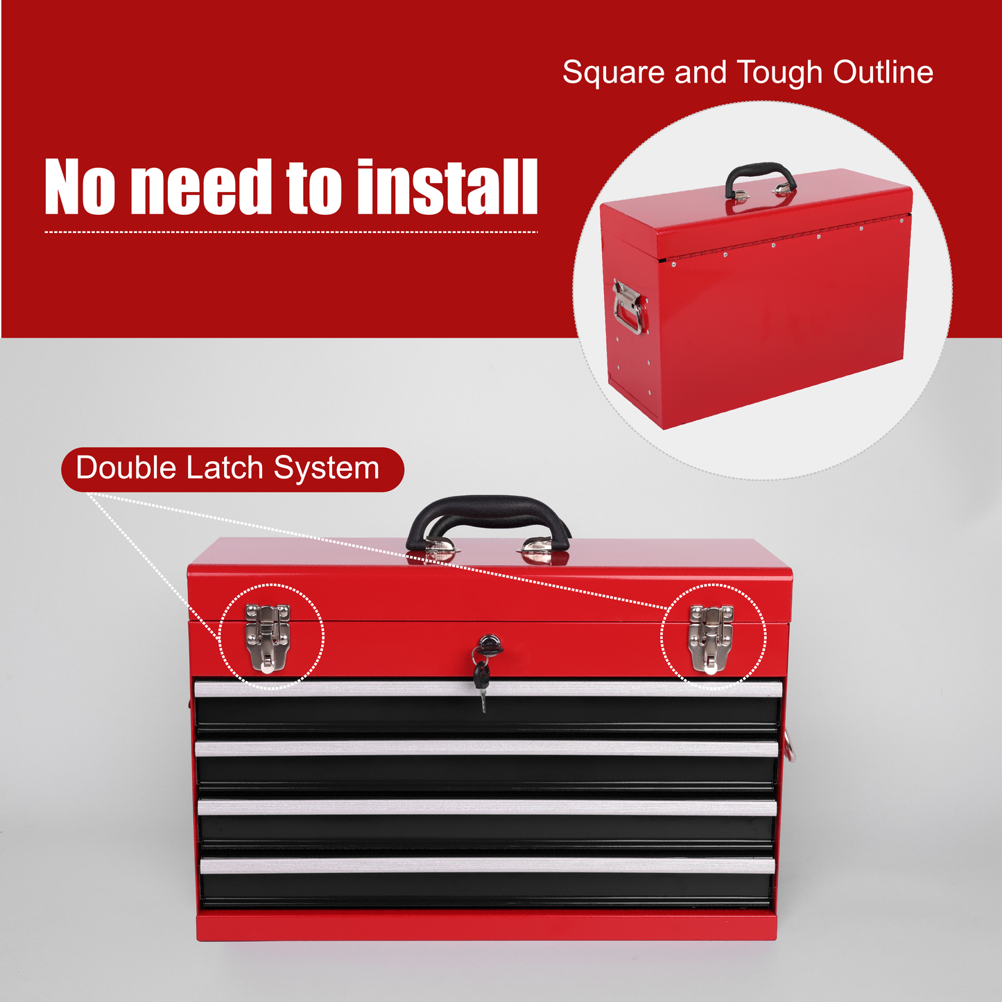Heavy Duty Metal Tool Box 21-Inch with 4 Drawers and Locking System