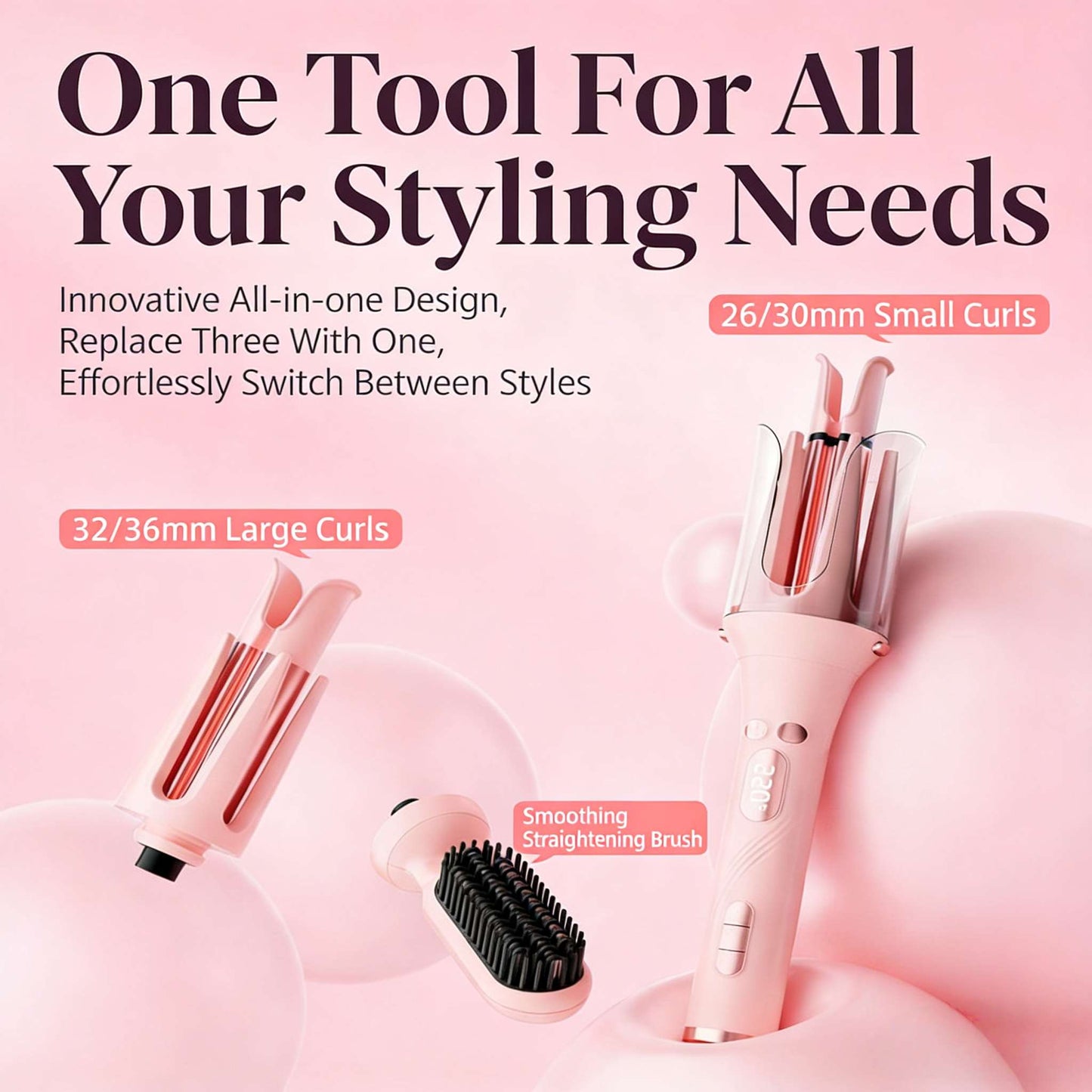 3-in-1 Auto Rotating Curling Iron & Straightener Brush Set - Ceramic