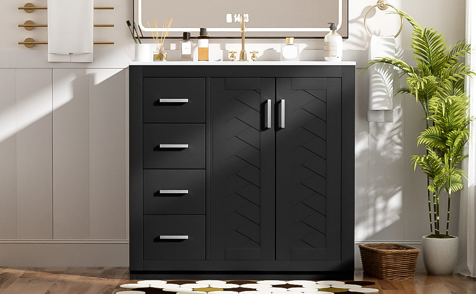 36-Inch Black Bathroom Vanity with Ceramic Sink & Soft-Close Drawers