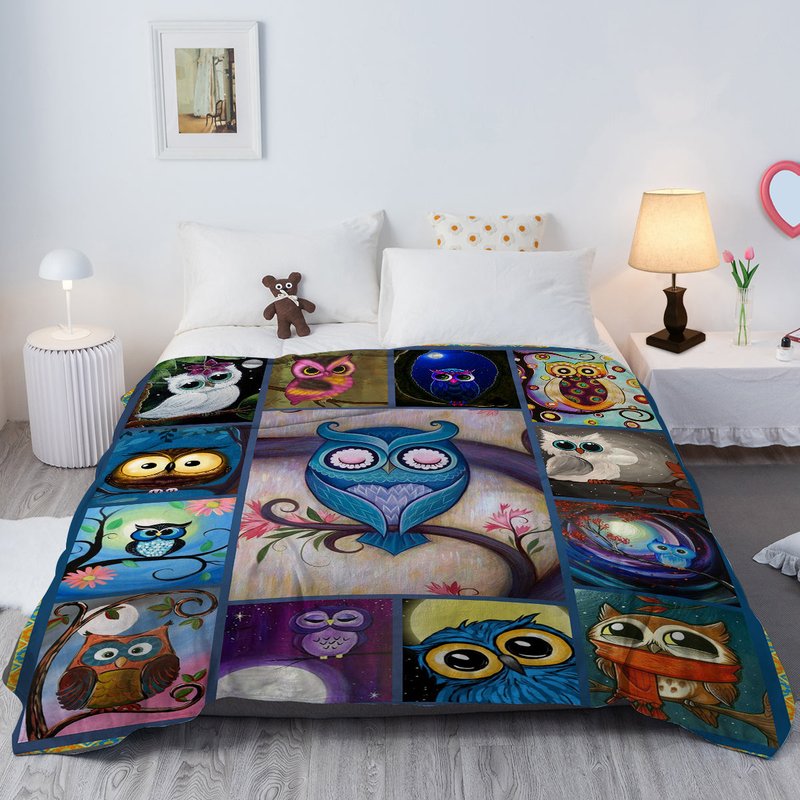 Multicolor Flannel Owl Pattern Blanket for Outdoor, Home & Travel Use