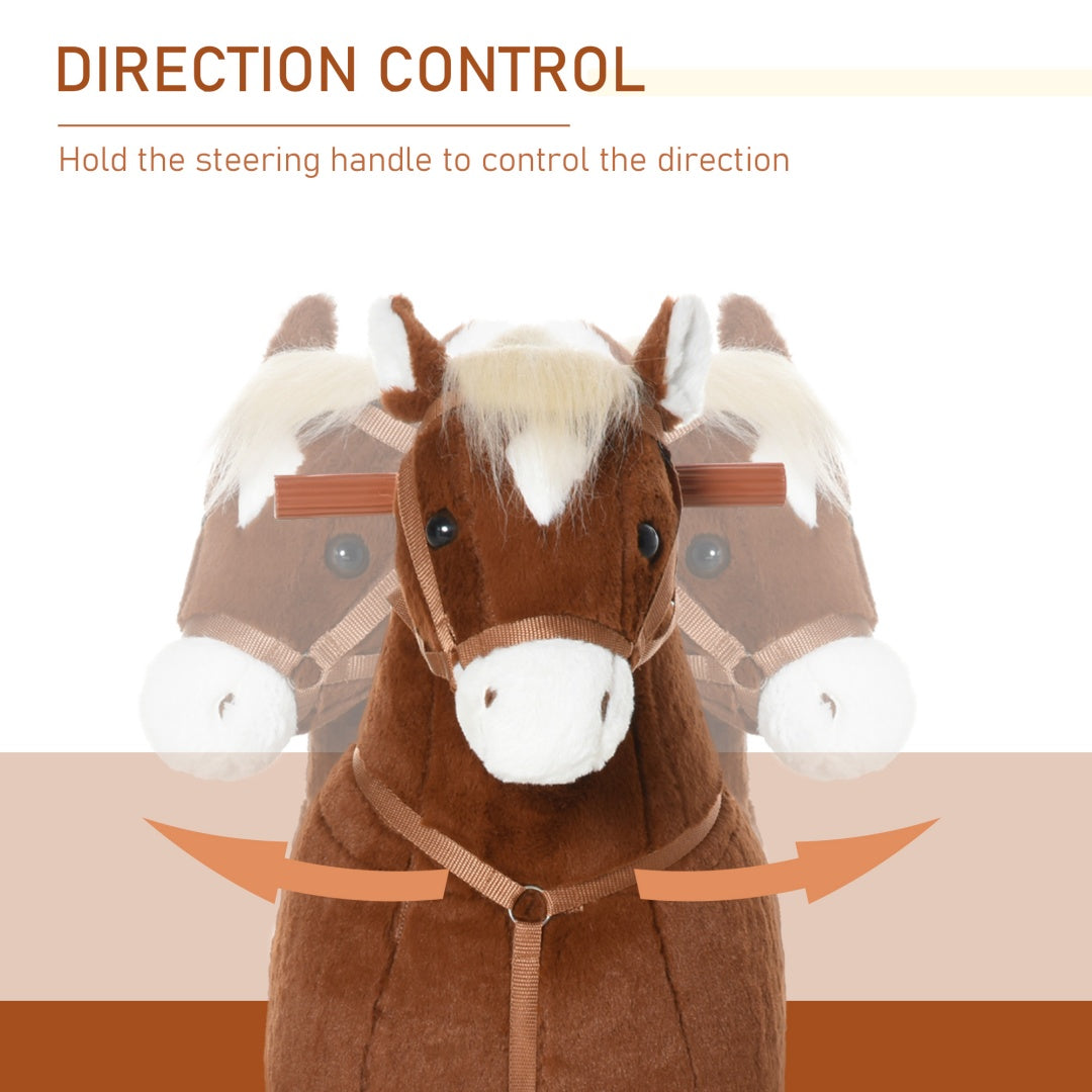 Kids Ride-On Walking Horse with Soft Plush Body - Brown