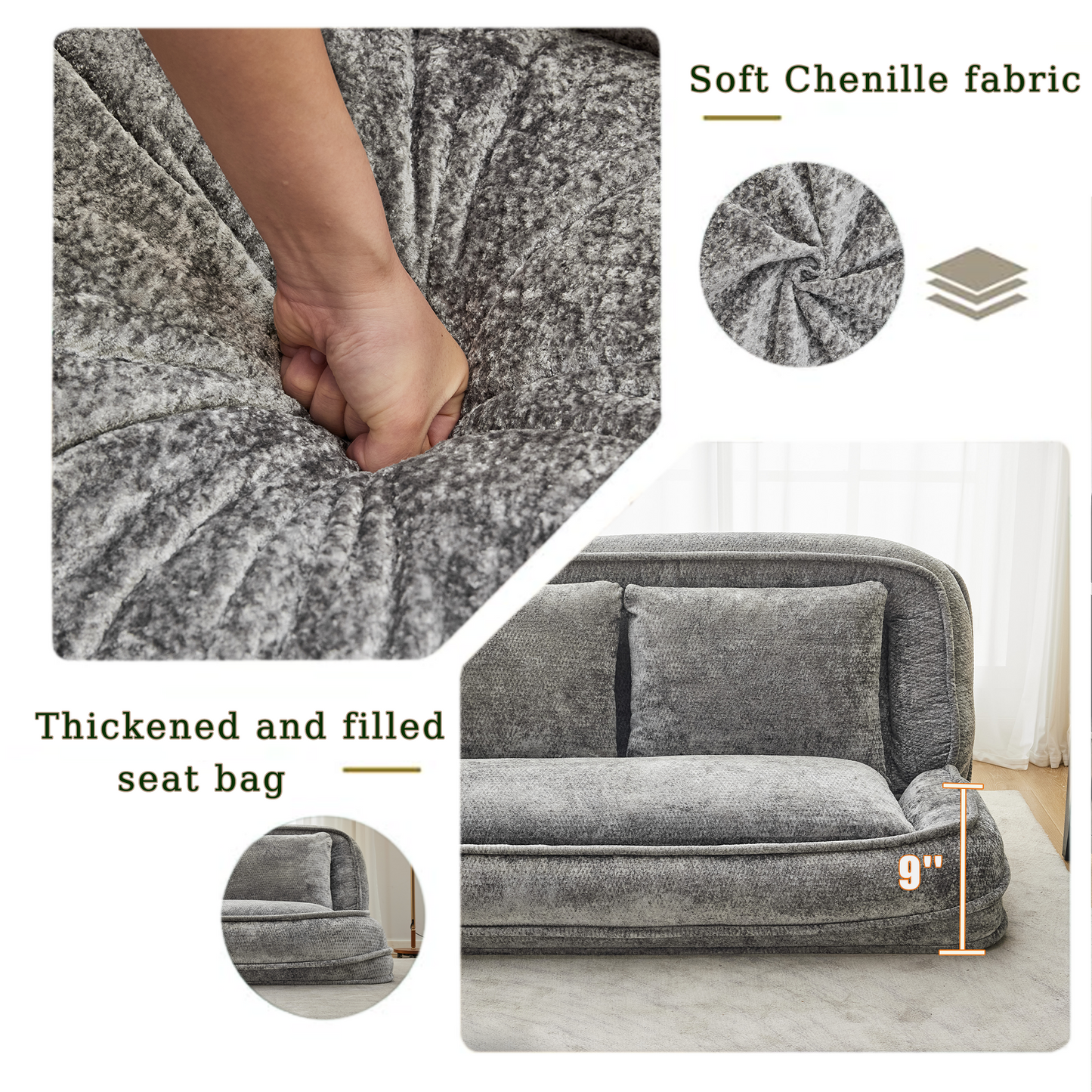 Extra Large Chenille Loveseat Sofa - Light Gray, 2-in-1 Dog Bed