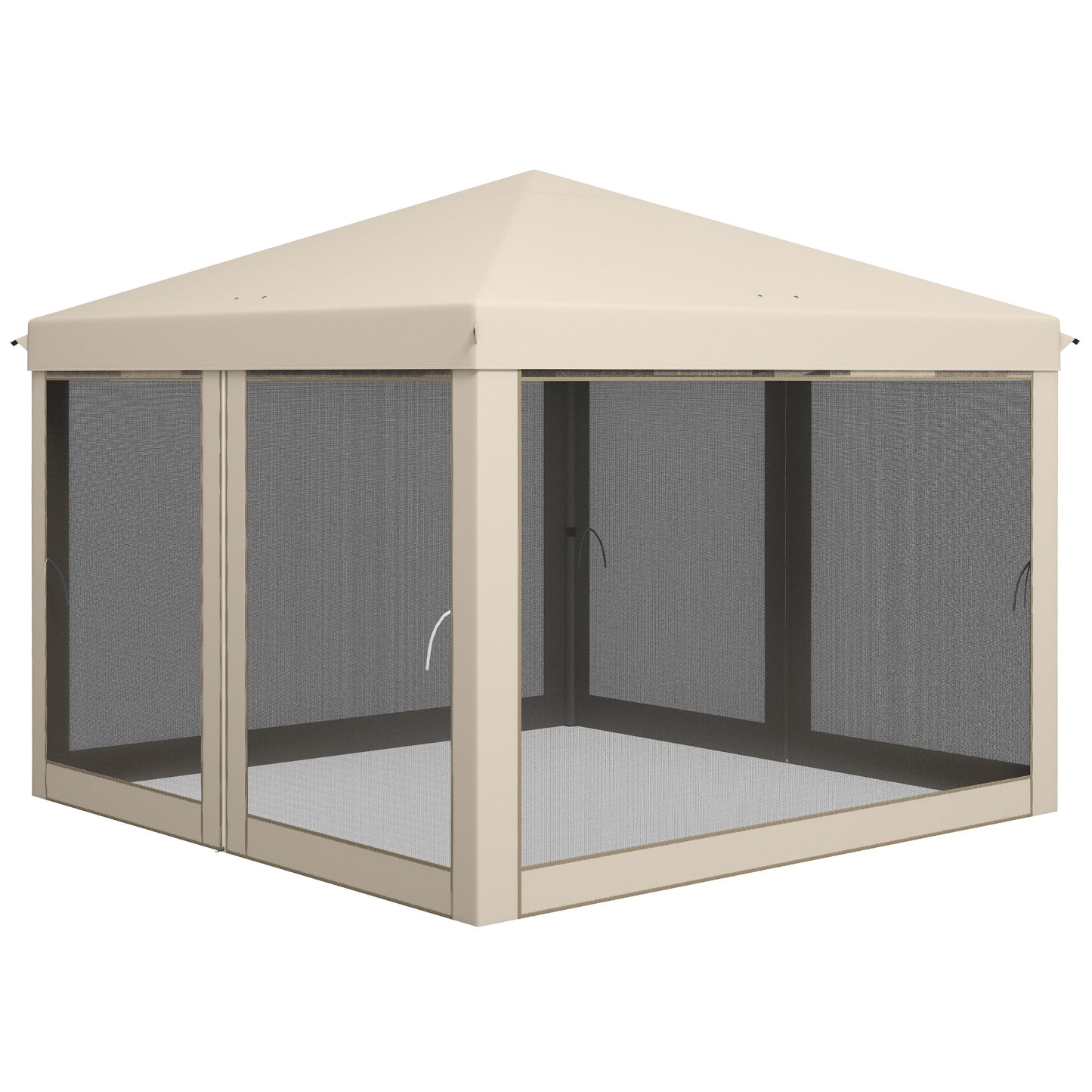 10x10 Pop Up Canopy Tent with Mesh Sidewalls - Beige