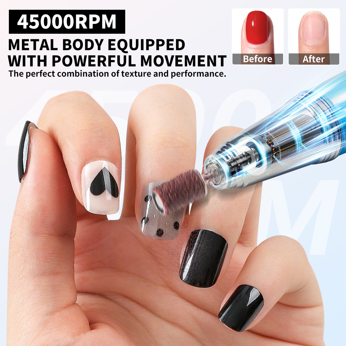 Portable Electric Nail Drill 45000RPM - Rechargeable Professional E-File Kit
