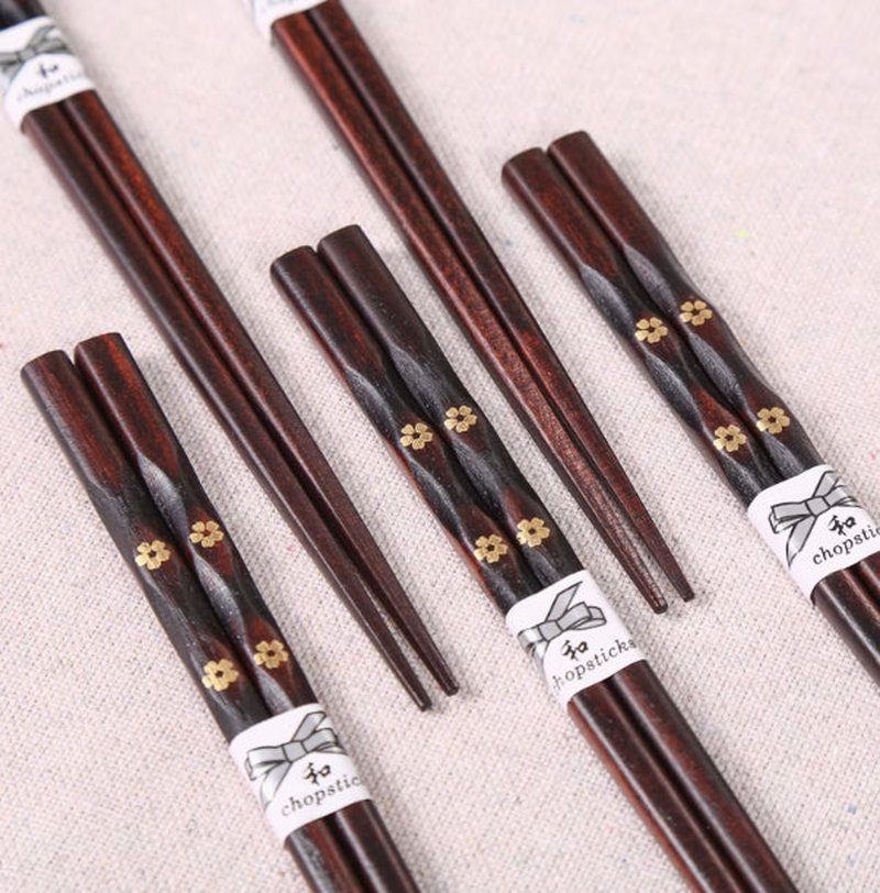 Solid Wood Chopsticks Set - Creative Golden Flower Retro Non-Slip Kitchenware