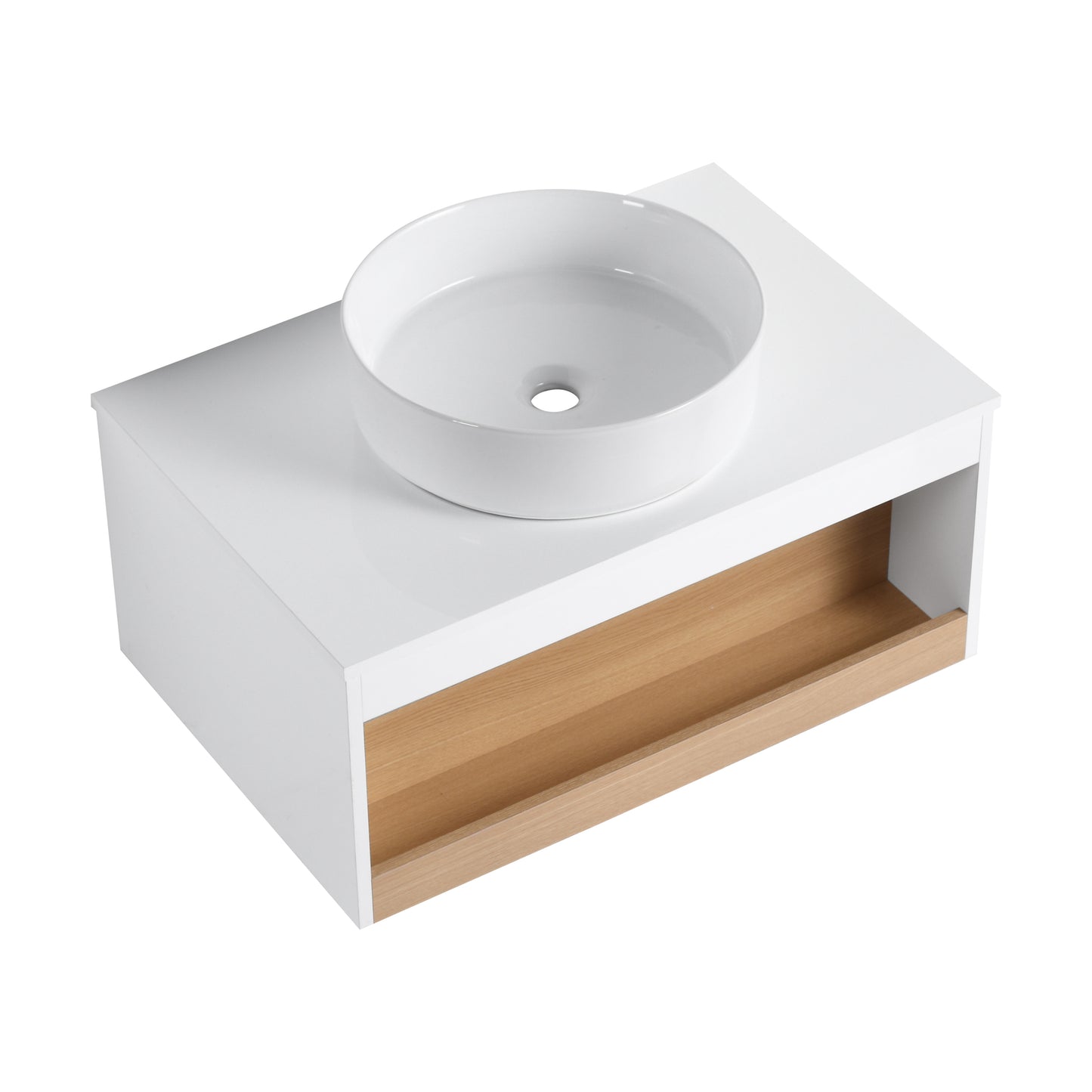 30" Wall-Mounted Bathroom Vanity with Glossy White Vessel Sink