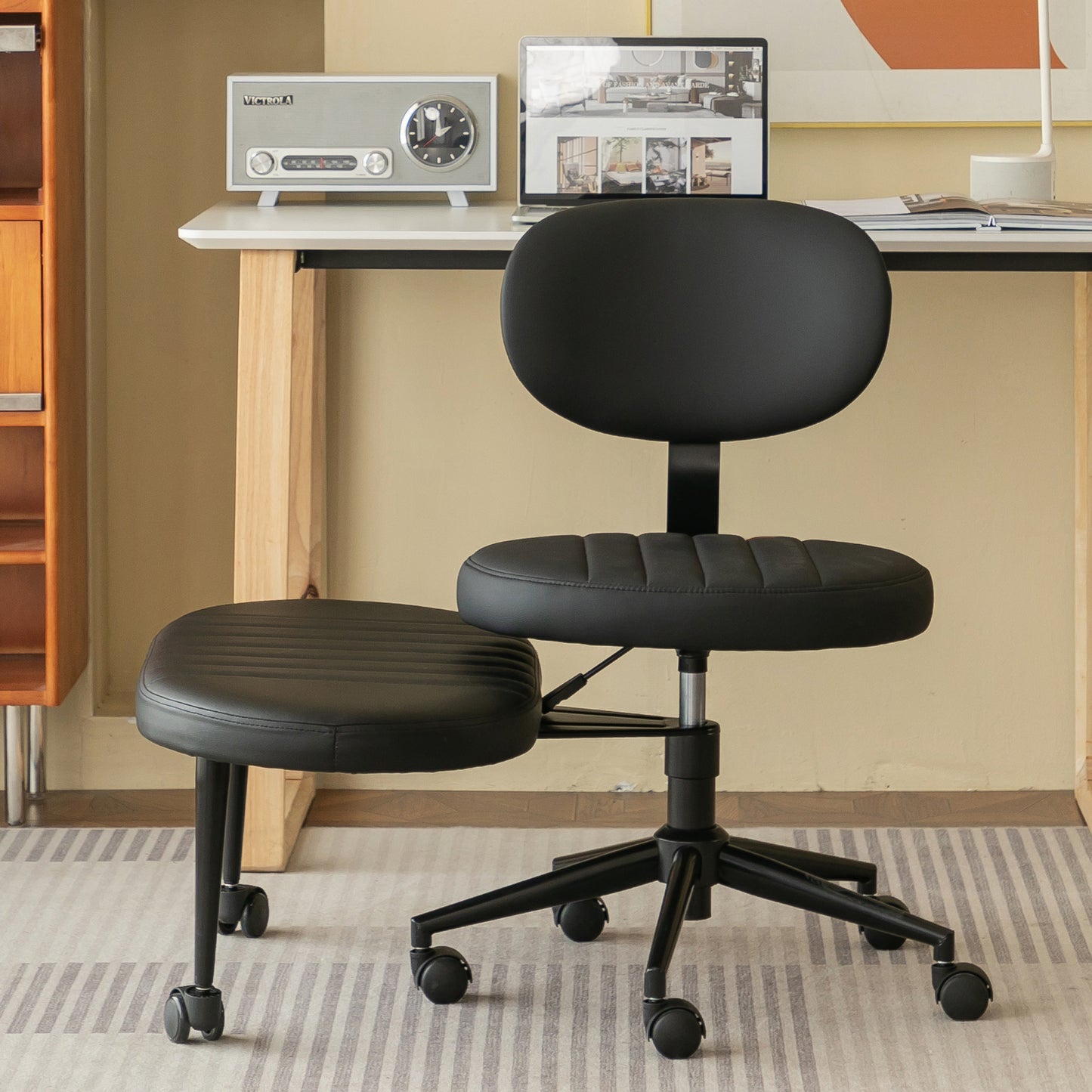Ergonomic Cross Legged Office Chair with Back Support - Black
