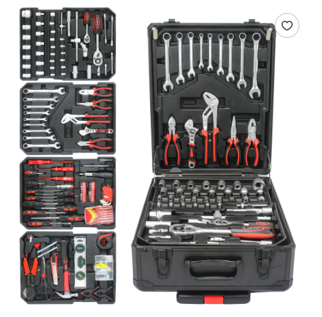 Portable Hand Tool Box with 4 Layer Toolset and Wheels - Black or White