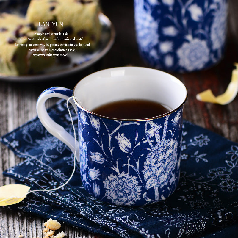 European Blue and White Ceramic Mug 300ml - Kitchen Drinkware