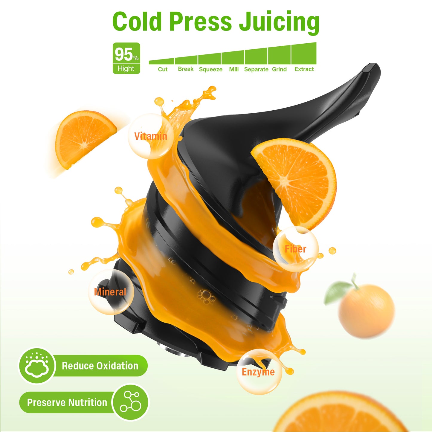 Cold Press Juicer with 6-Inch Wide Feed Chute - Slow Masticating Kitchen Appliance