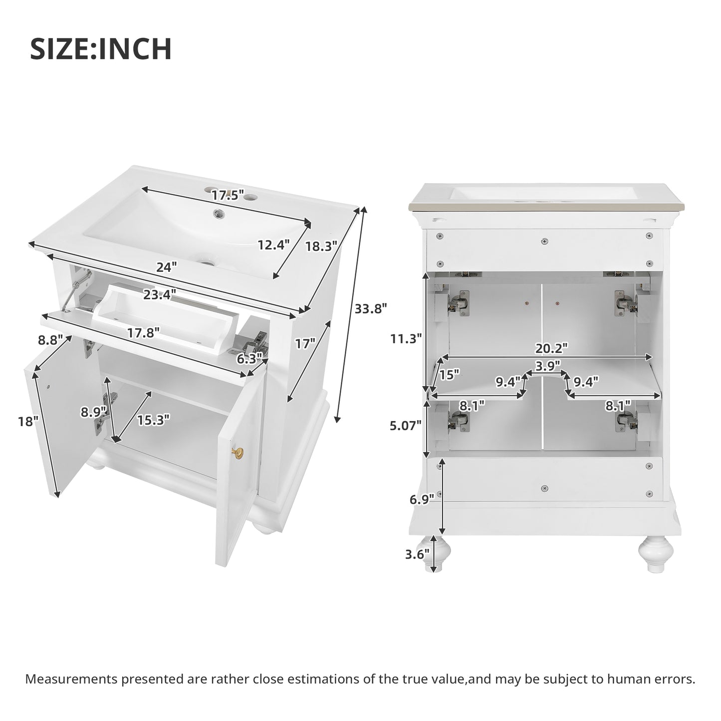 24" Modern Bathroom Vanity with Tip-Out Drawer - White