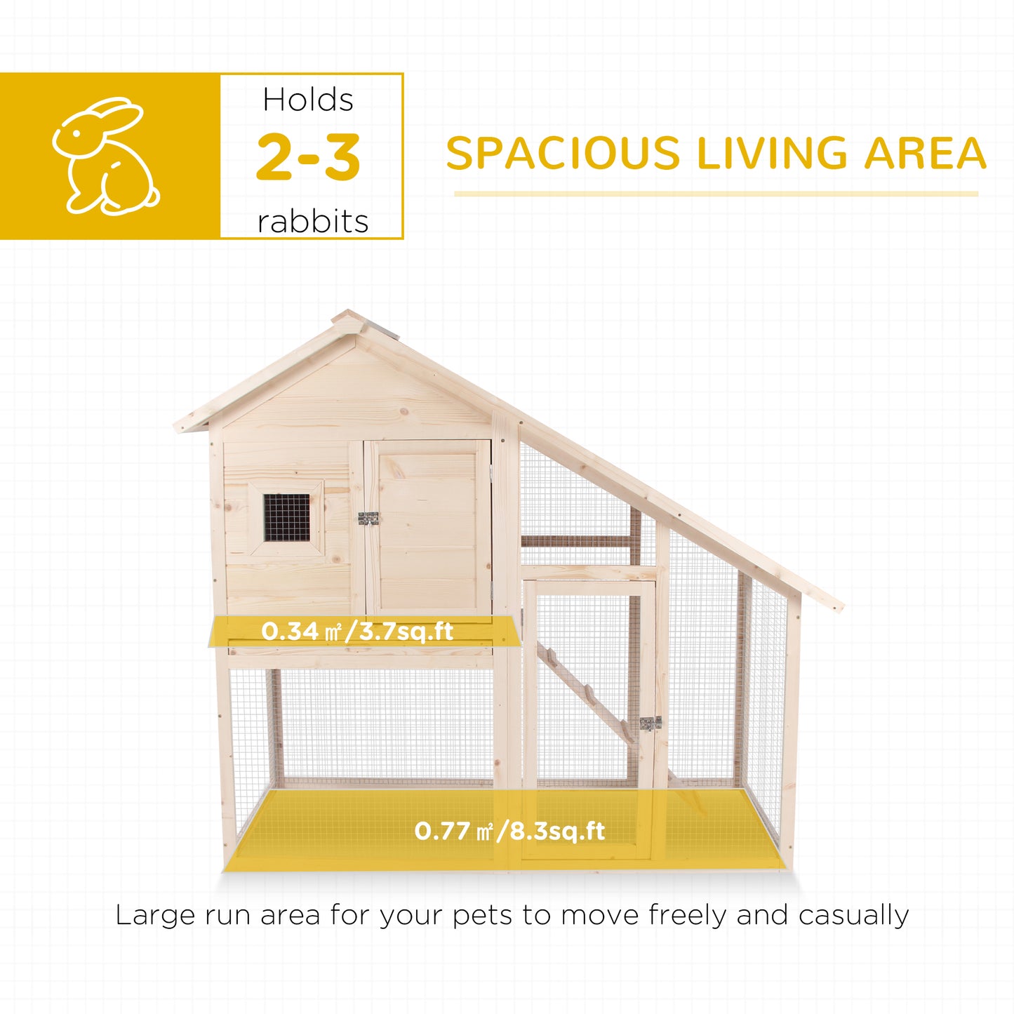 55-Inch Wooden Rabbit Hutch 2-Tier Pet Cage with Removable Tray Outdoor Enclosure