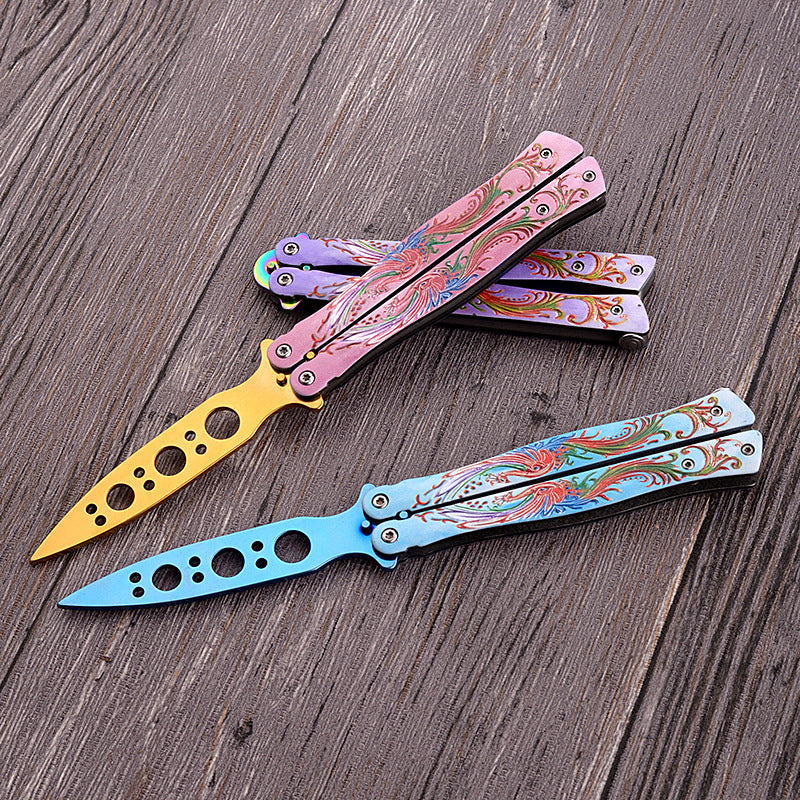 Butterfly Folding Knife Outdoor Training Flail Knife - Full Length 220mm, Stainless Steel, Multiple Colors