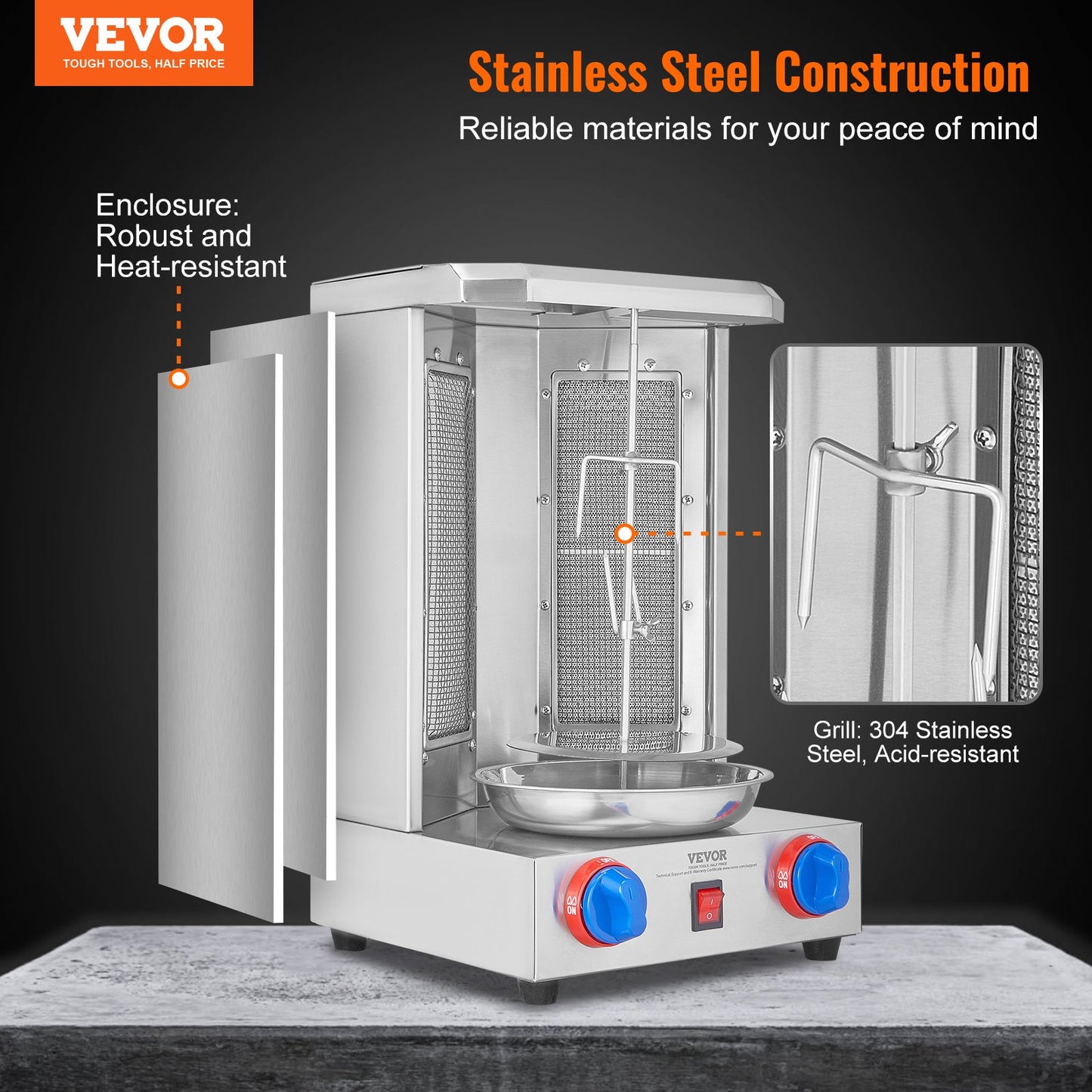 Silver Shawarma Grill Machine with 13L Capacity - Gas Vertical Rotisserie for Home & Restaurant