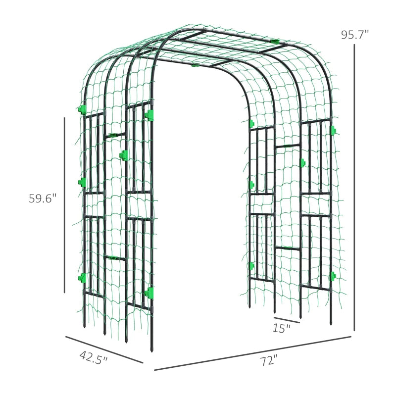 8 FT Tall Metal Garden Arch Trellis with Climbing Net for Plants - Black