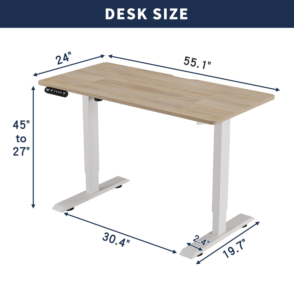 Electric Height Adjustable Standing Desk - 55" Oak Finish