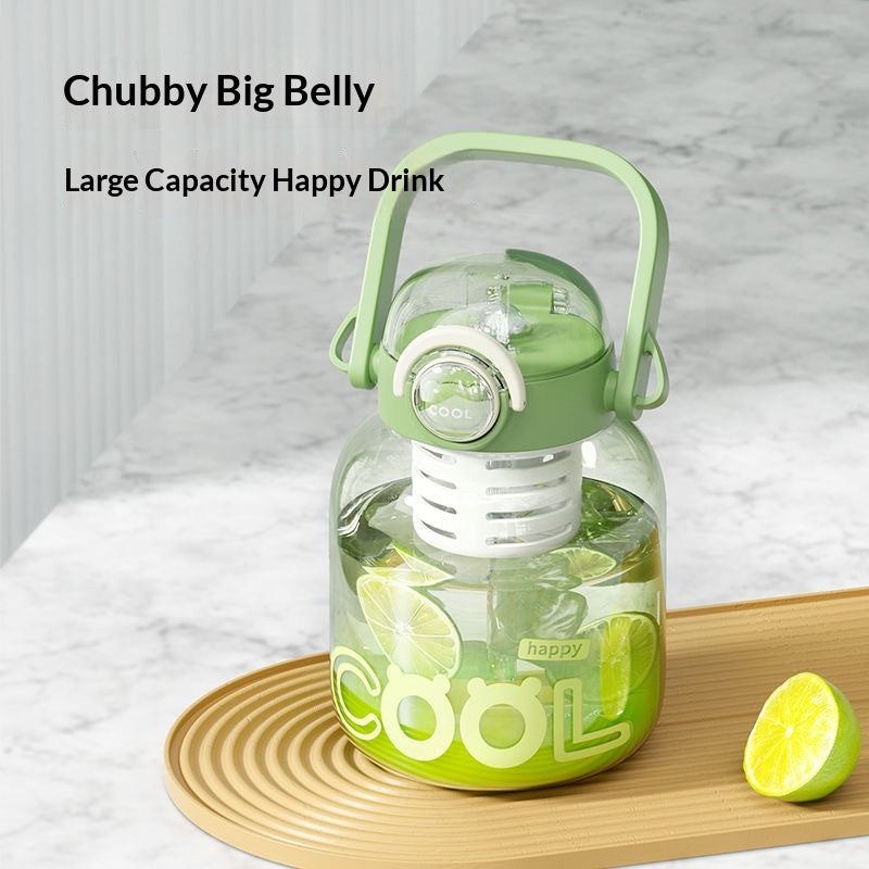 Wide Body Glass Water Bottle with Straw & Carry Handle - 1000ML