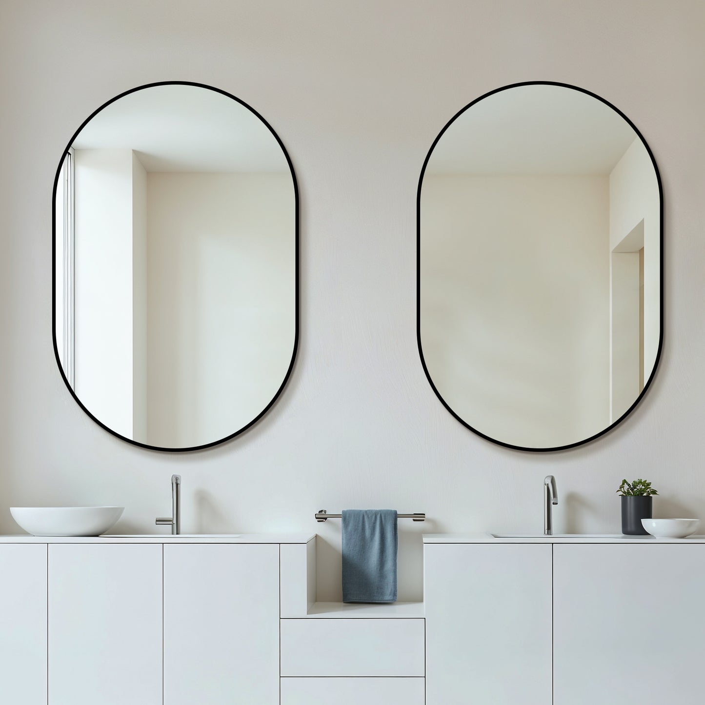 36x24 Inch Black Framed Bathroom Vanity Mirror - Wall Mounted
