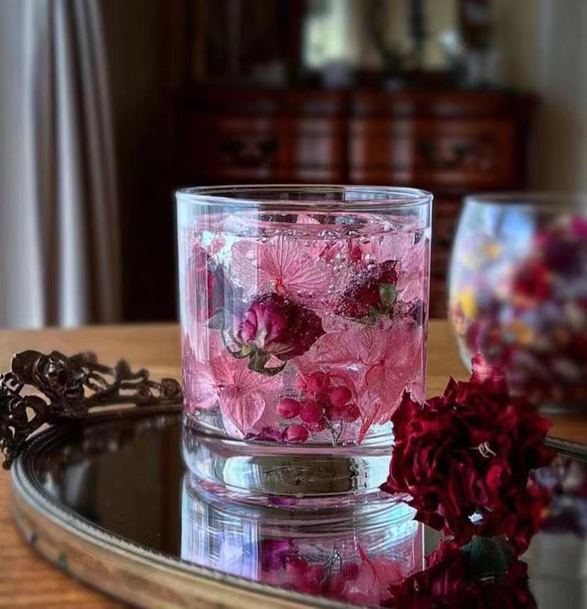 Dried Flower Rose Jelly Aromatherapy Candle Glass Candleholder Home Wedding Gift