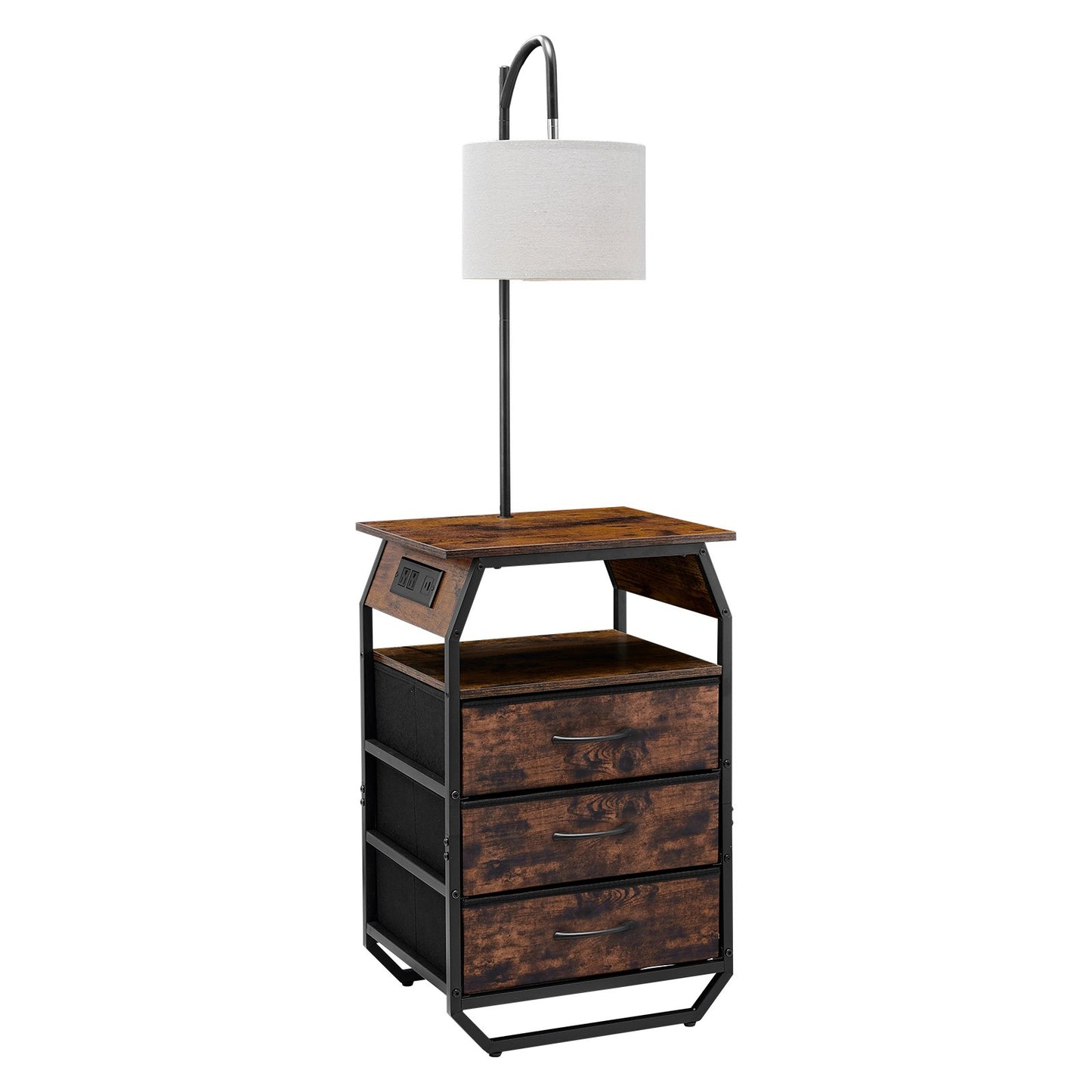 Floor Lamp With Table and 3 Drawers - Modern Bedside Nightstand with USB & USB-C Charging Port