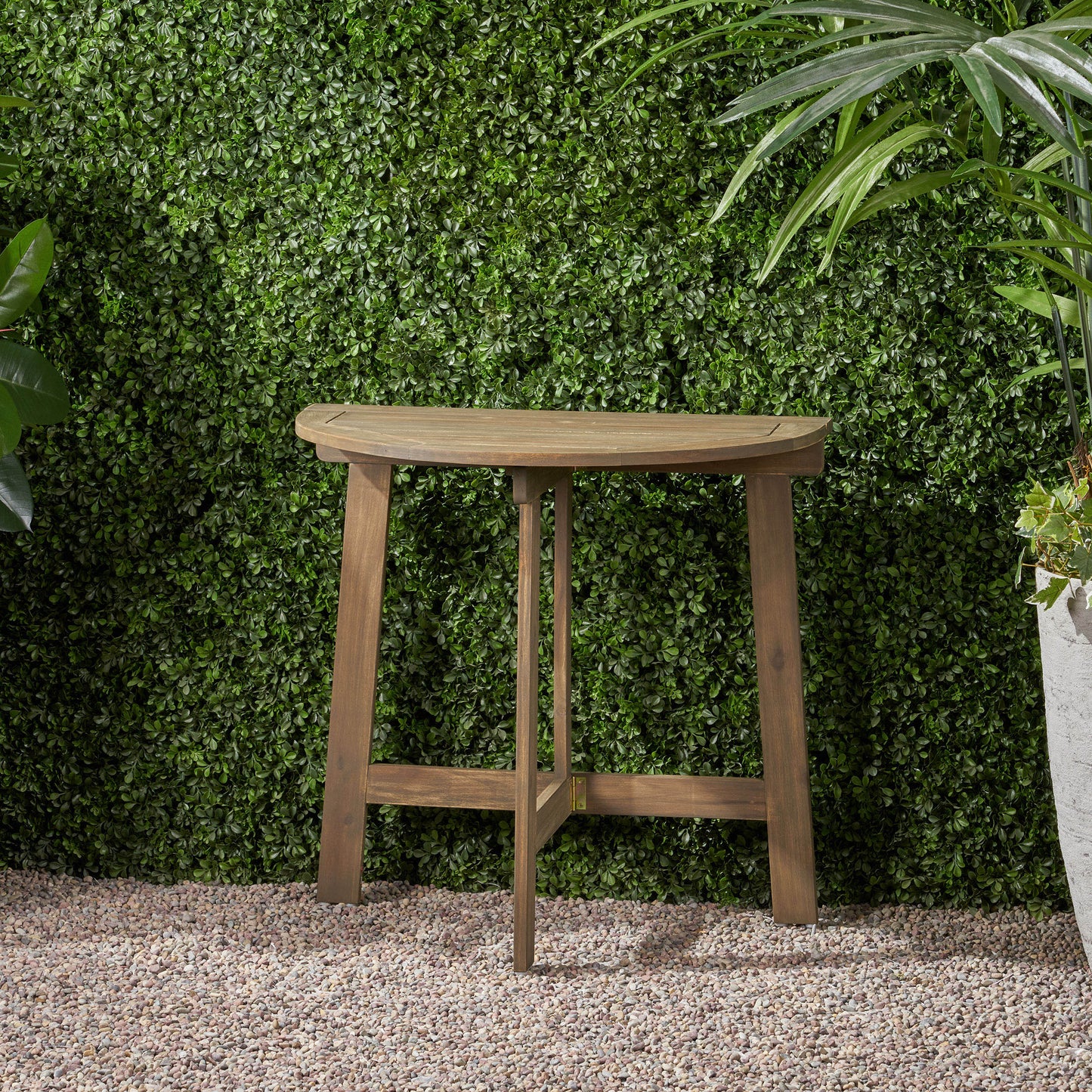 Outdoor Half-Round Folding Bistro Table - Grey Acacia Wood