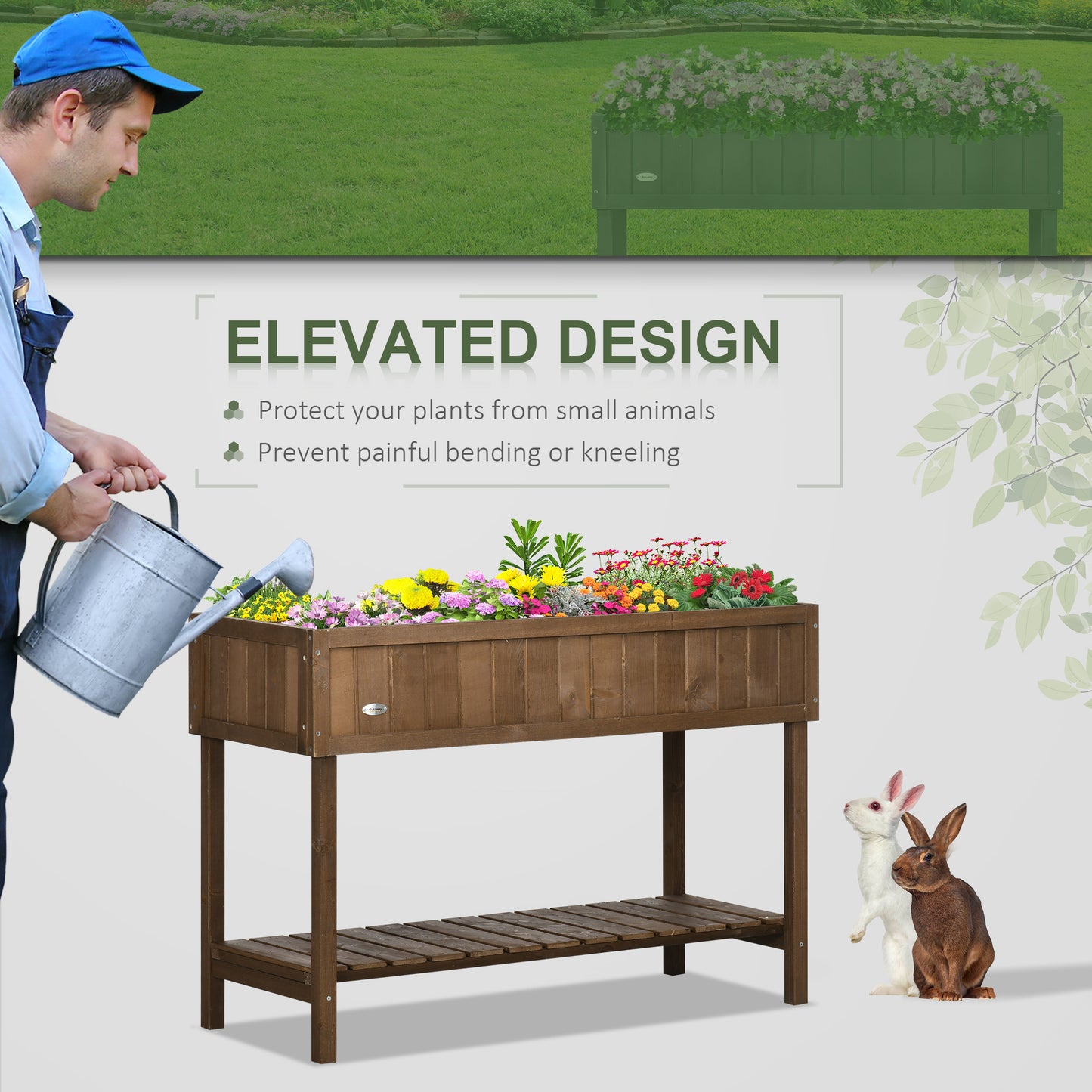 Wooden Raised Garden Bed with 8 Planter Boxes & Open Shelf - Dark Brown