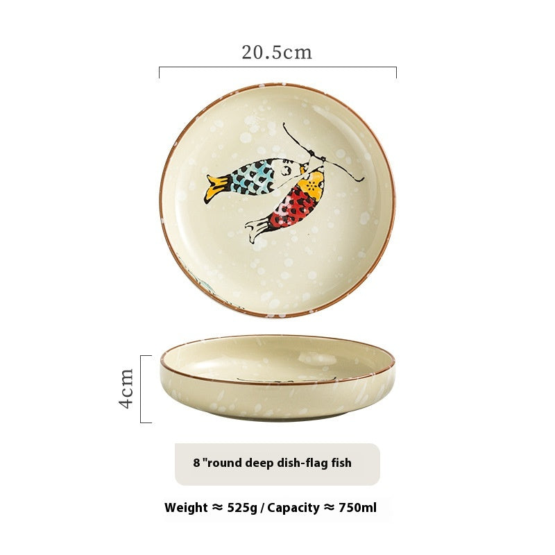 Ceramic Cat Plate Set - Deep Round Dinnerware for Home & Gift