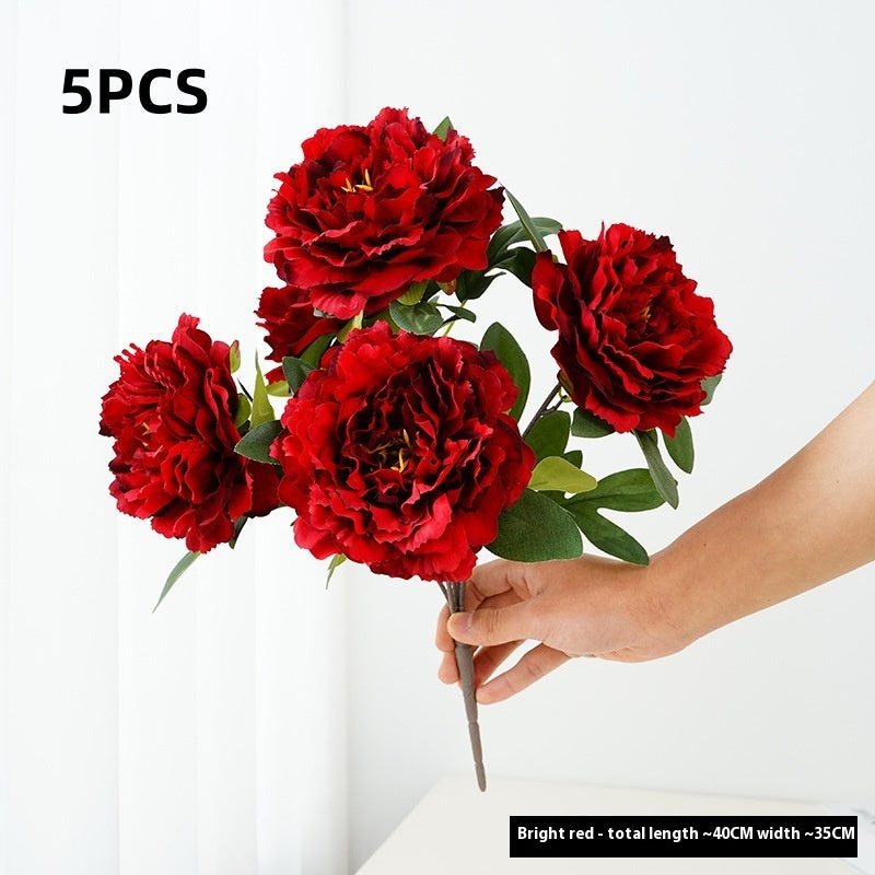 Artificial Flower Peony Bouquet 5-Head Silk Flower Arrangement for Home & Wedding