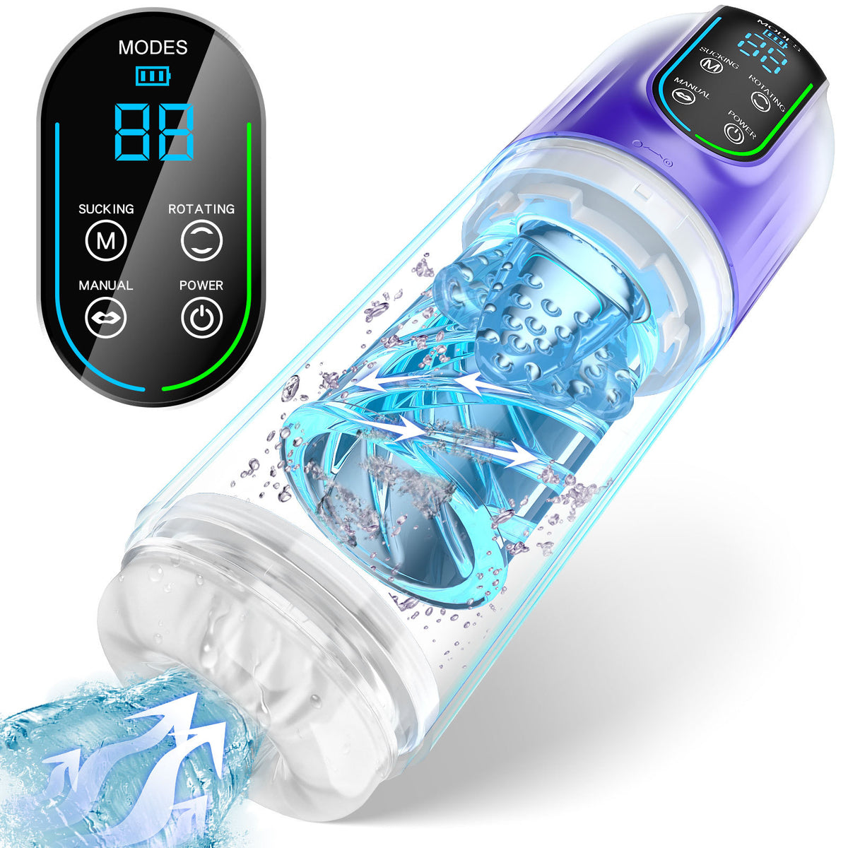 Adult Water Bath Toy with Rotating Vibration and Sucking Function, Retractable Design