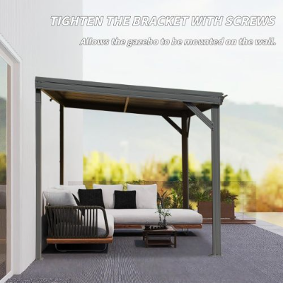 8x10 Lean-To Gazebo with Upgraded Drainage System - Wall-Mounted Steel Hardtop for Patio & Lawn