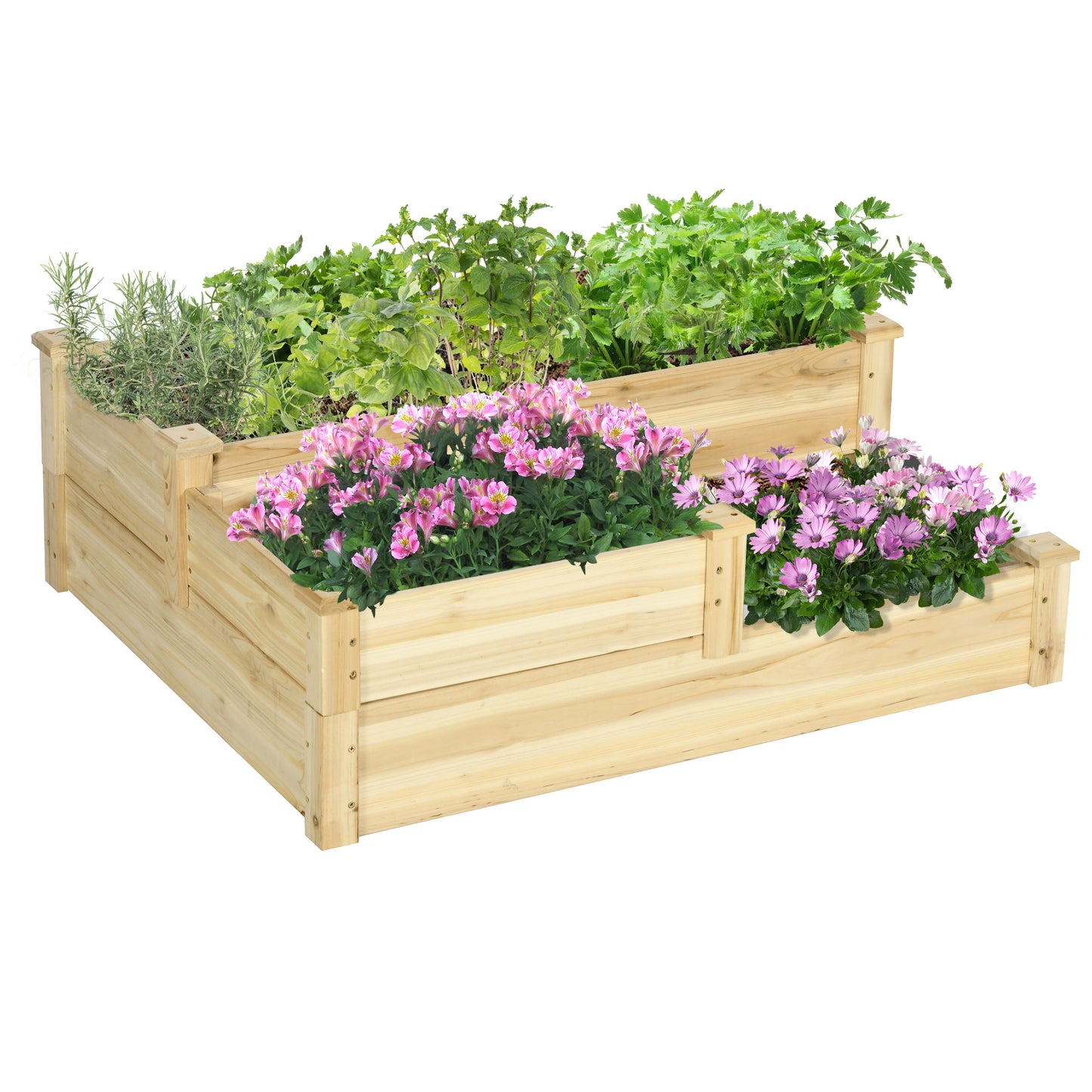 3-Tier Raised Wooden Garden Bed Planter Box Outdoor Planting Garden Bed