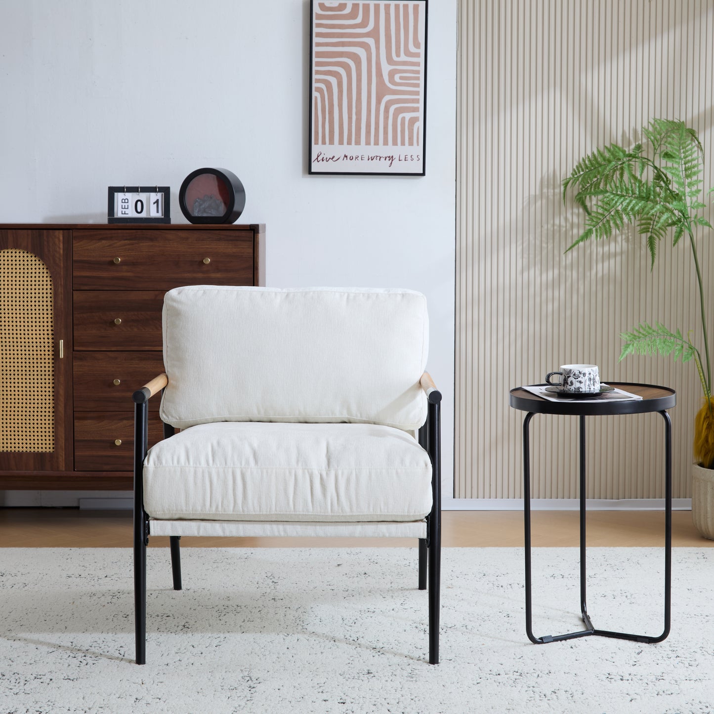 27.56 Modern Accent Chair With Plush Cushions, Minimalist Metal