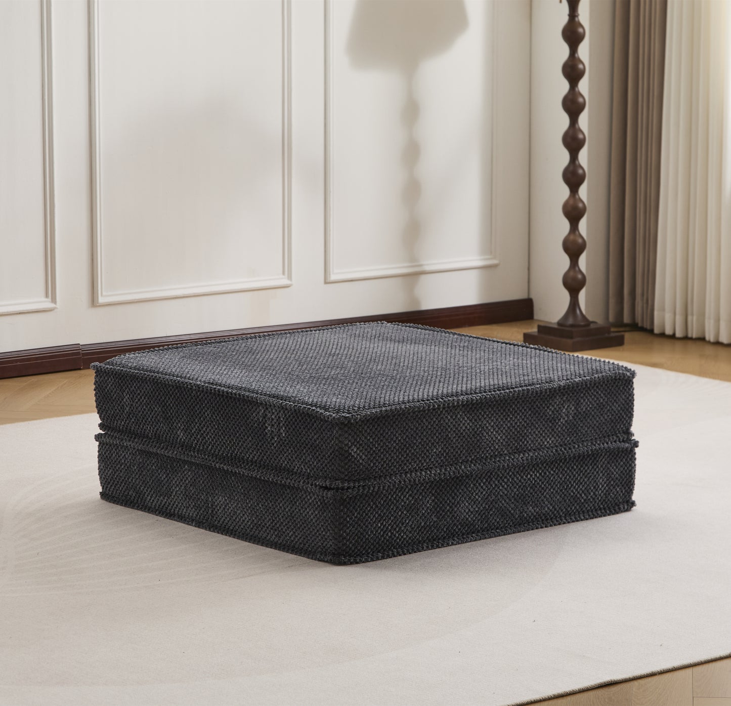 Convertible Floor Sofa Bed with Ottoman - Dark Grey