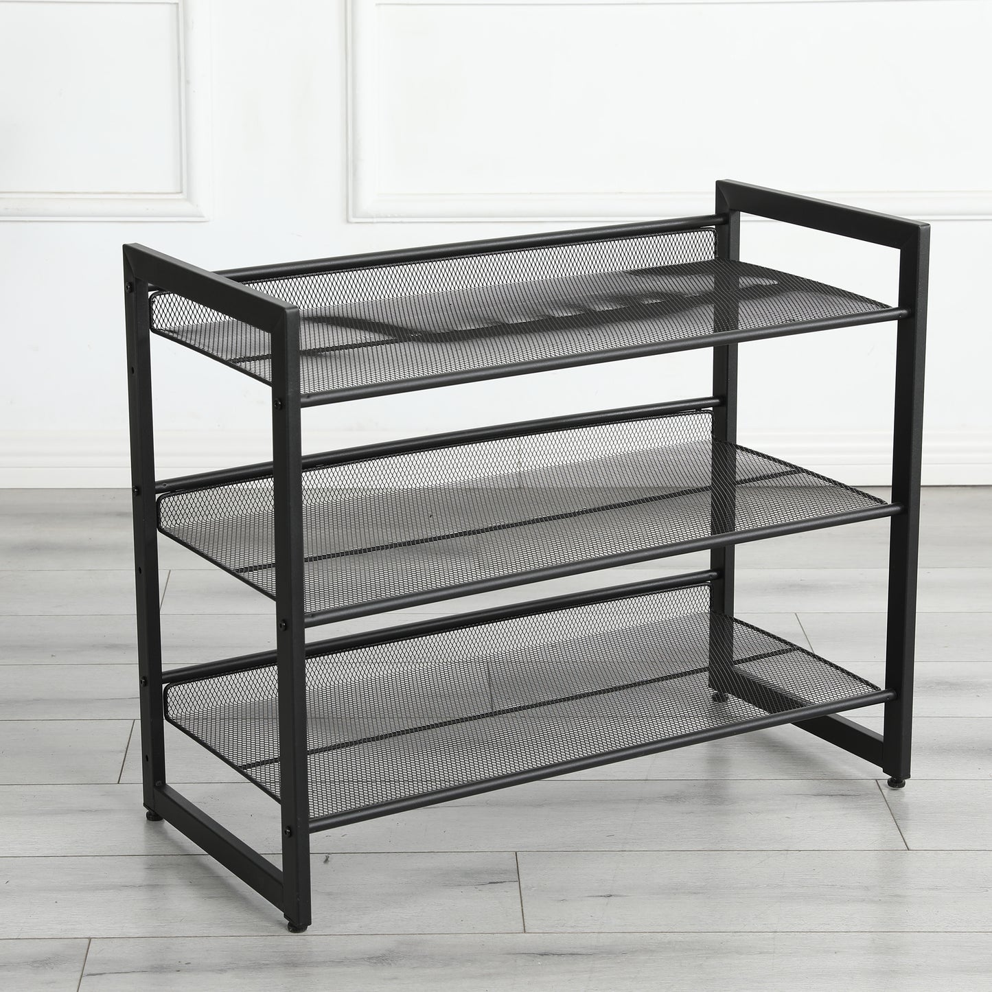 3-Tier Adjustable Shoe Rack - Freestanding Storage Organizer - Black