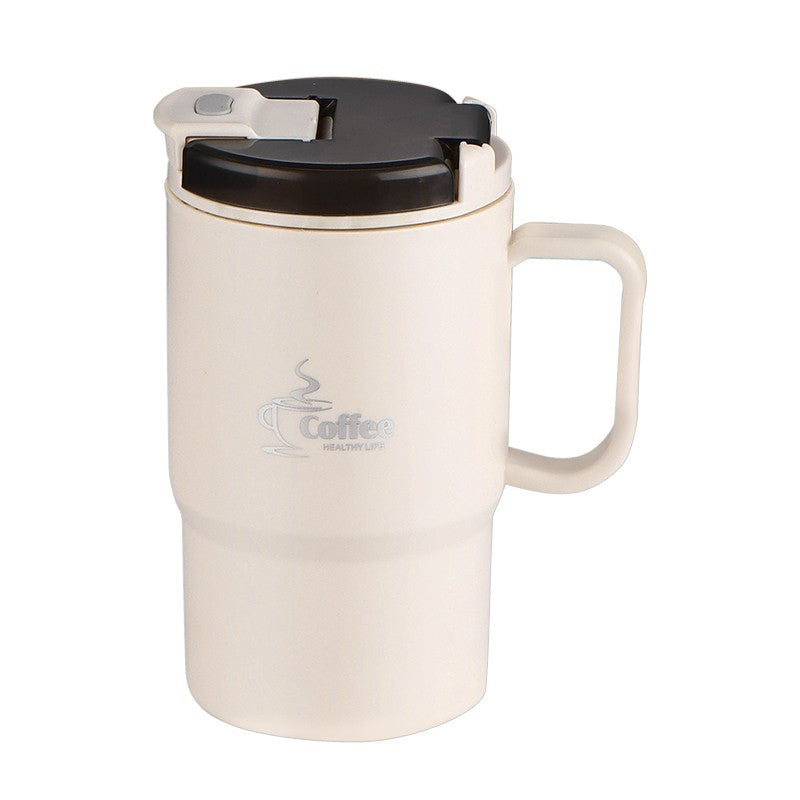 Stainless Steel Mug Cup with Cover and Folding Spoon - Ins Style