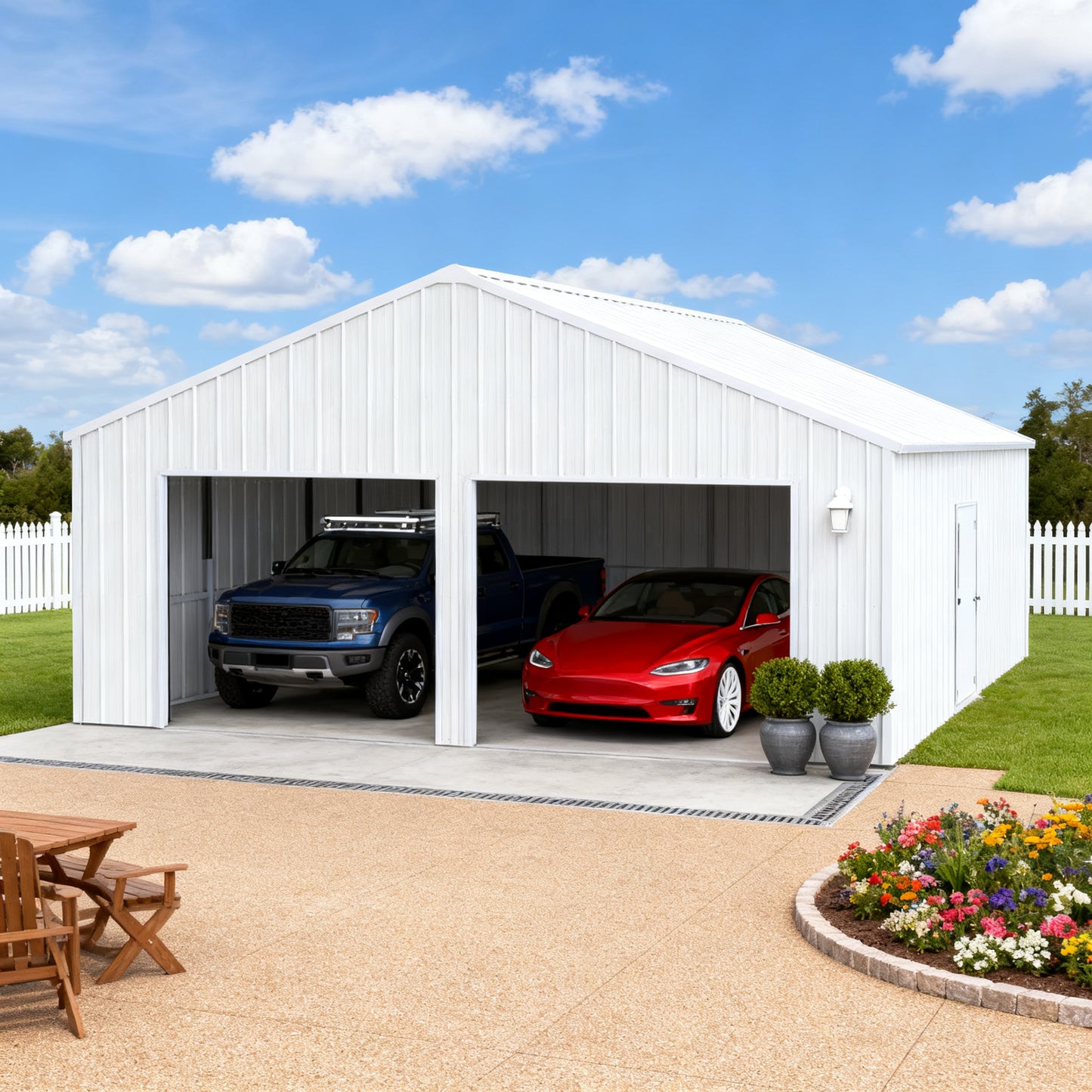 Double Garage Steel Barn Shed 22ft x 23ft Heavy Duty Metal Storage Building White