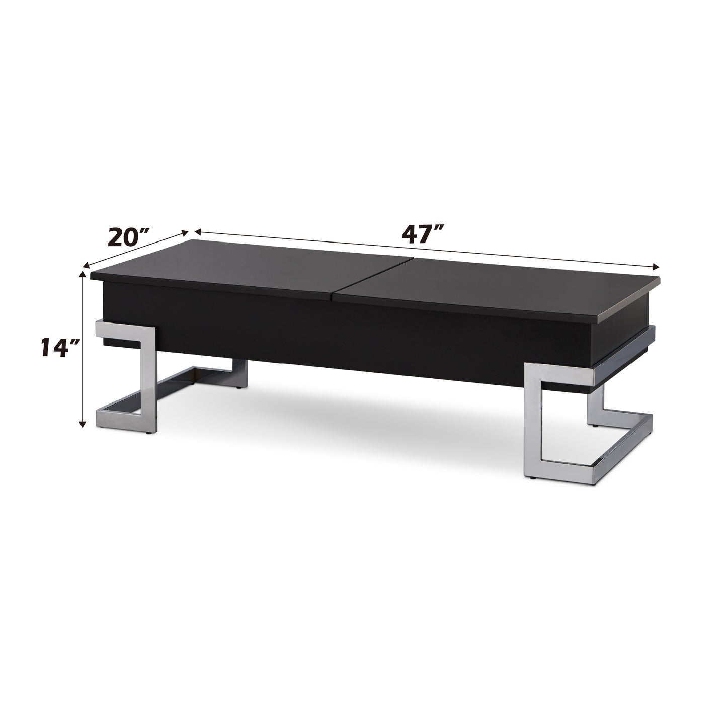 Black High Gloss Coffee Table with Lift Top and Chrome Base