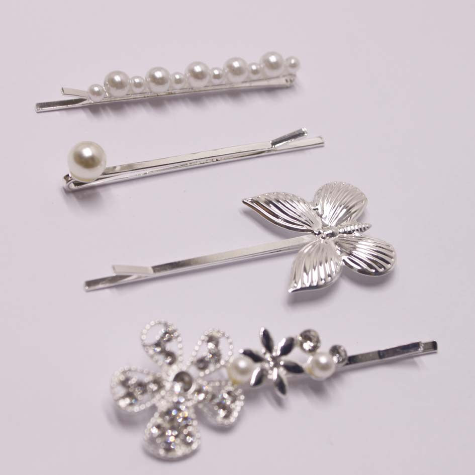 Vintage Butterfly Pearl Hair Barrettes - Set of 4