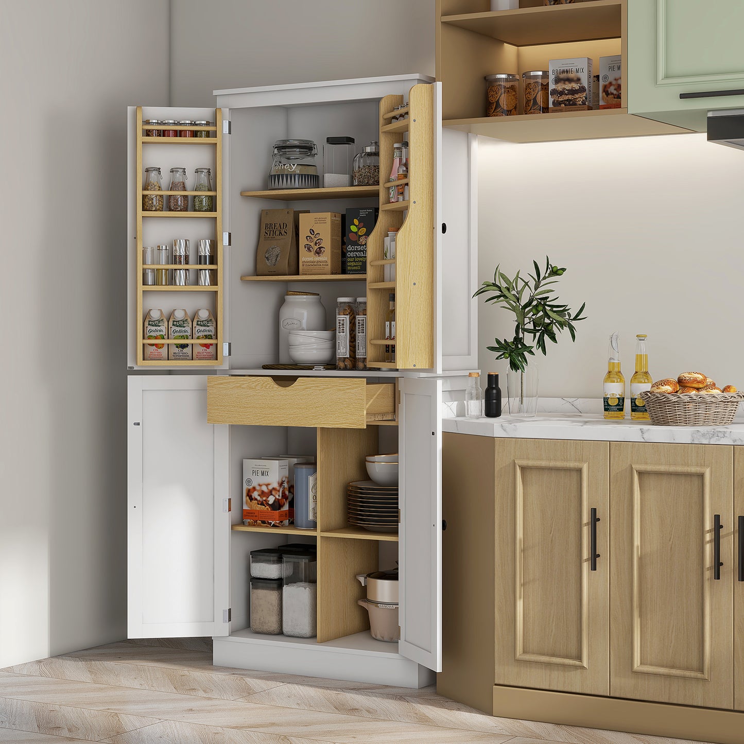 72-Inch Modern Kitchen Pantry Storage Cabinet with 5-Tier Shelving