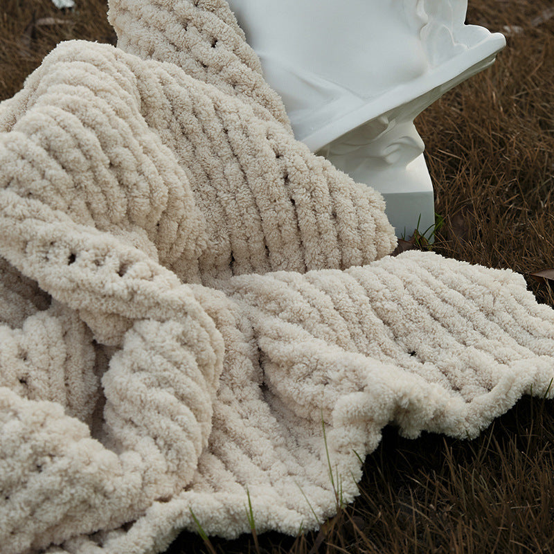Solid Color Knitted Fluffy Blanket - Cozy Home Bedding & Sofa Throw