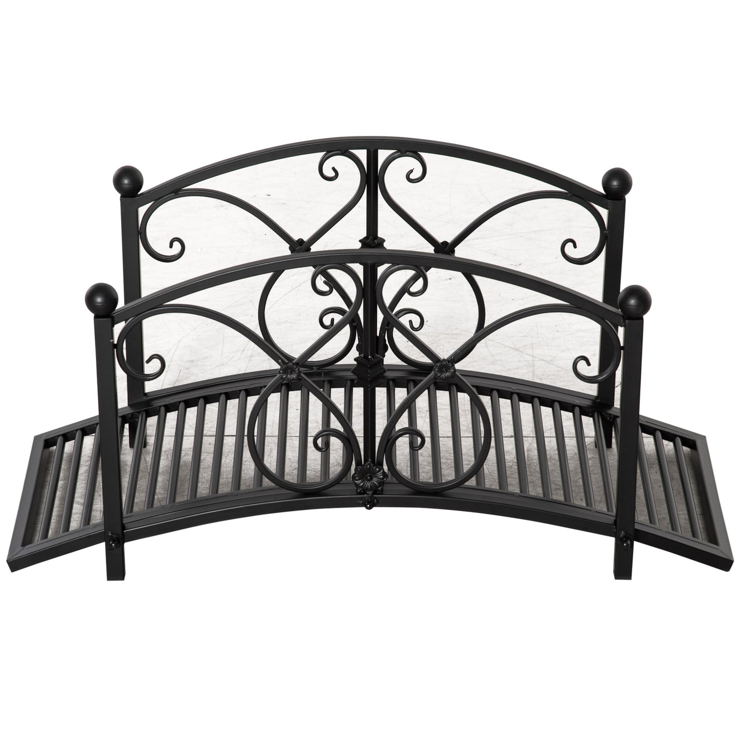 3.3FT Garden Bridge with Safety Railings - Decorative Black Backyard Pond Footbridge