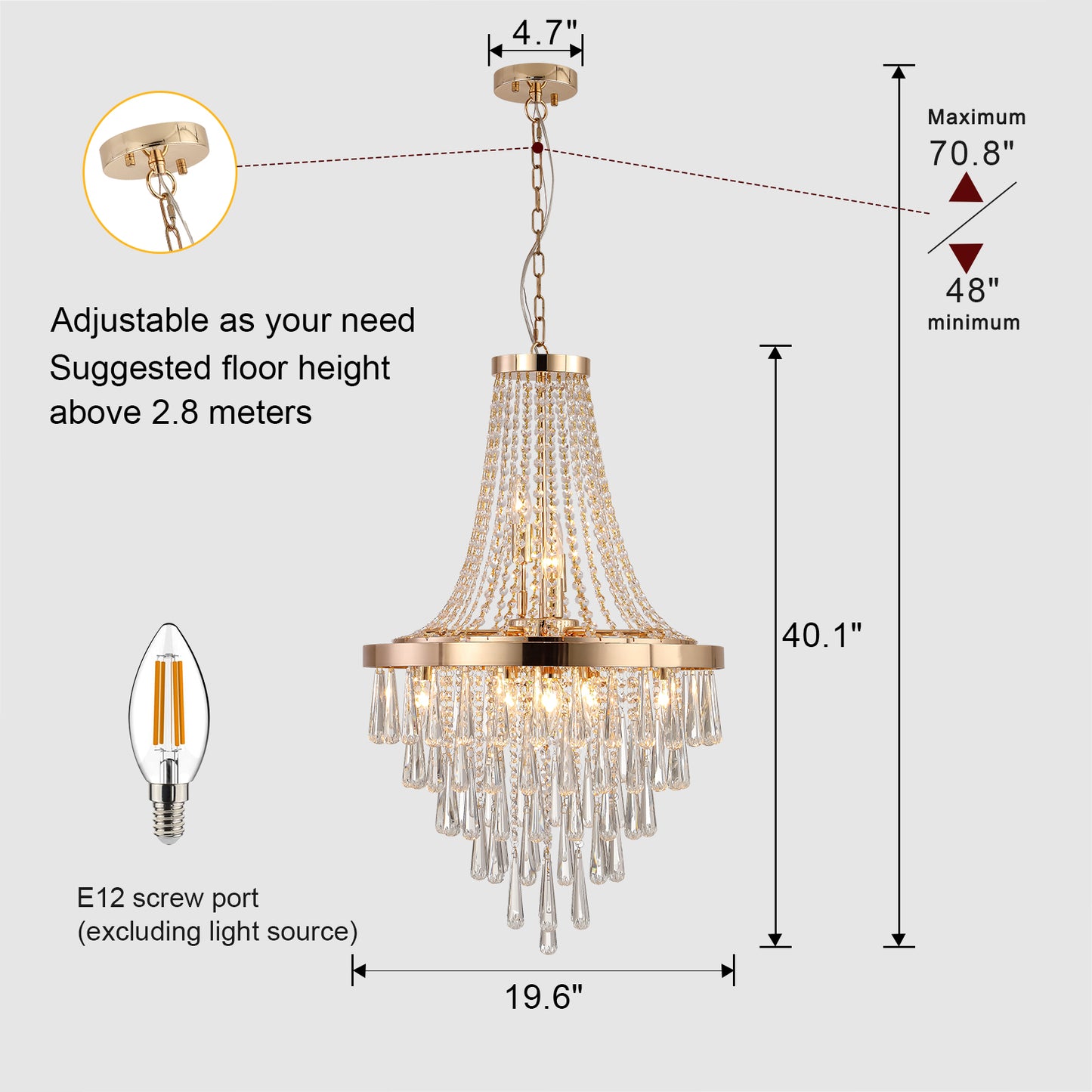 Modern Crystal Pendant Chandelier - 11-Light Golden Finish