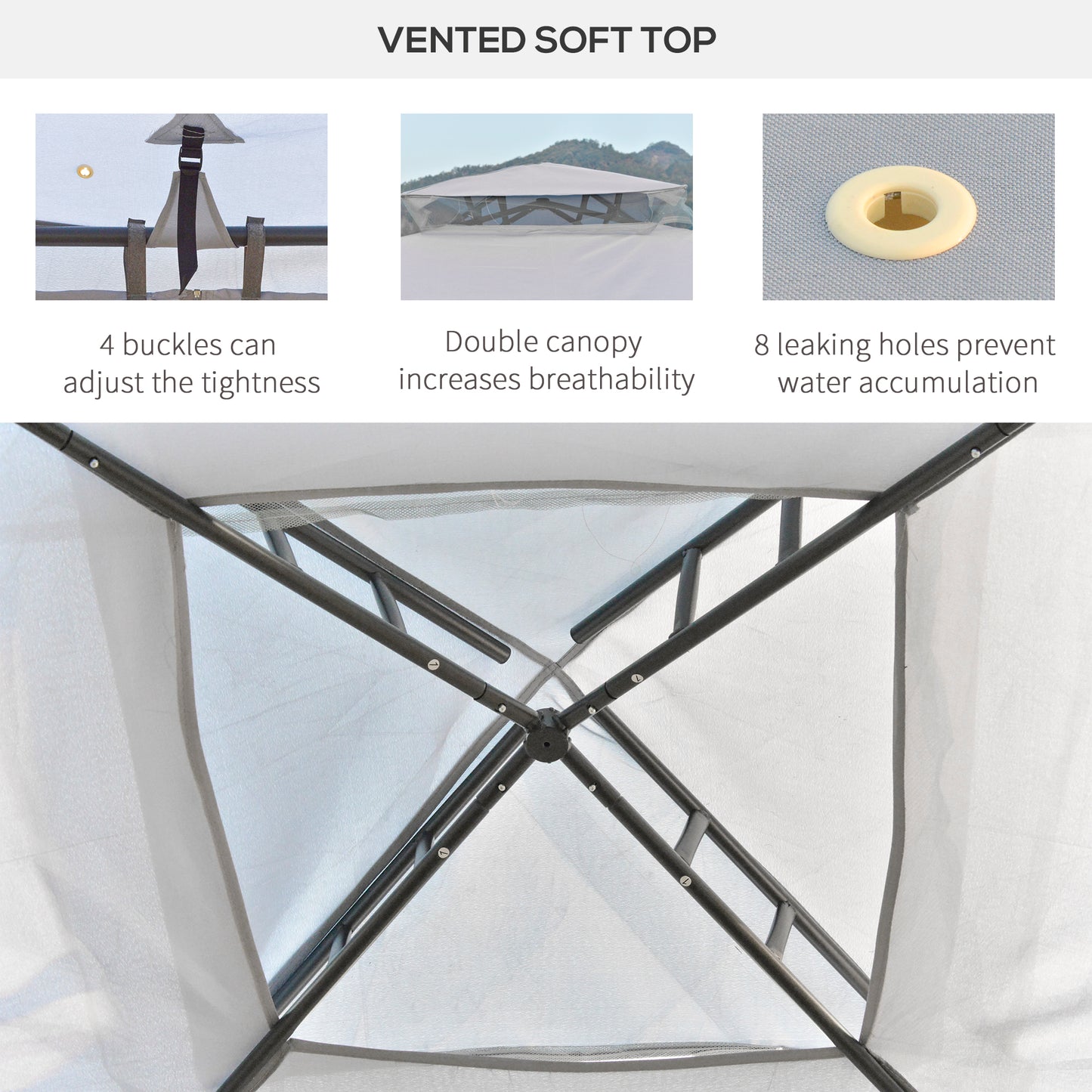9.6' x 9.6' Outdoor Gazebo Canopy with 2-Tier Roof & Netting