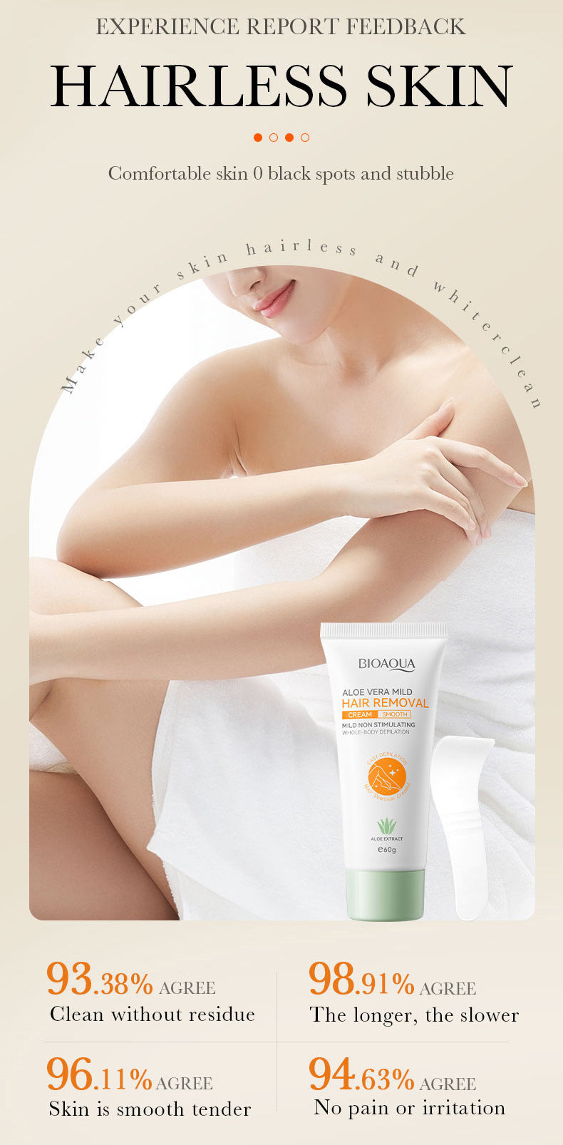 Aloe Vera Hair Removal Cream - Gentle Full Body Depilatory for Smooth Skin
