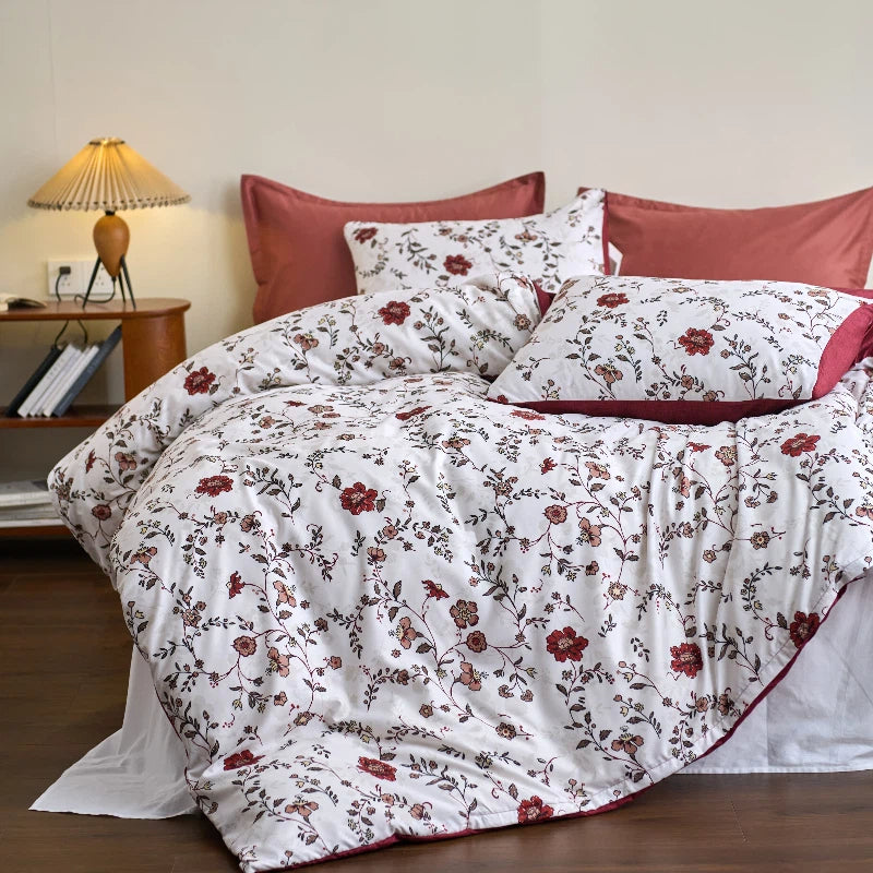 Cross Border Floral Print Duvet Cover Set - Elegant Breathable Bedding